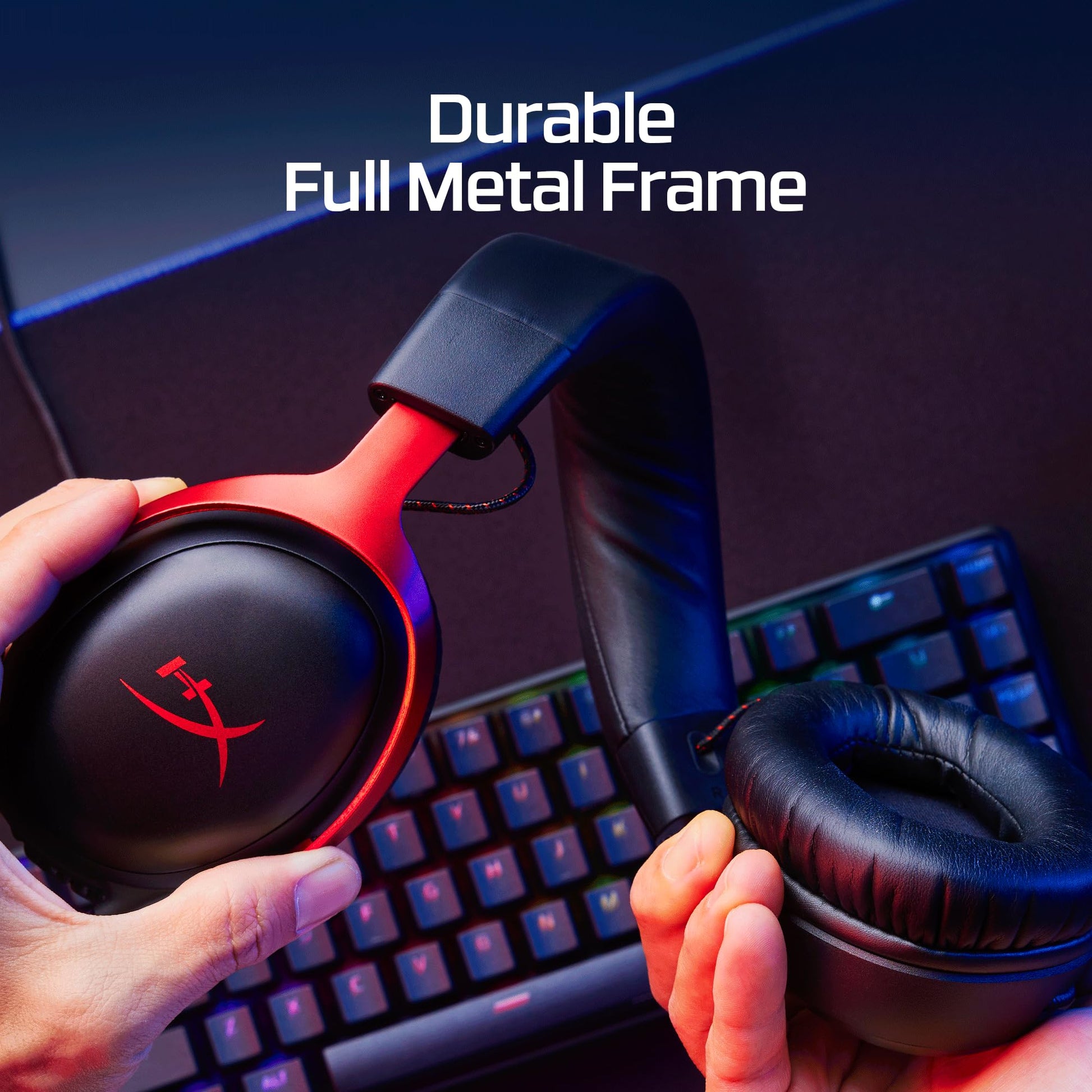 HyperX Audífonos Cloud III – con Cable, PC, PS5, Xbox Series X|S, Memory Foam, Ultra-Clear 10mm Mic, USB-C, USB-A, 3.5mm, Blanco/Rosa