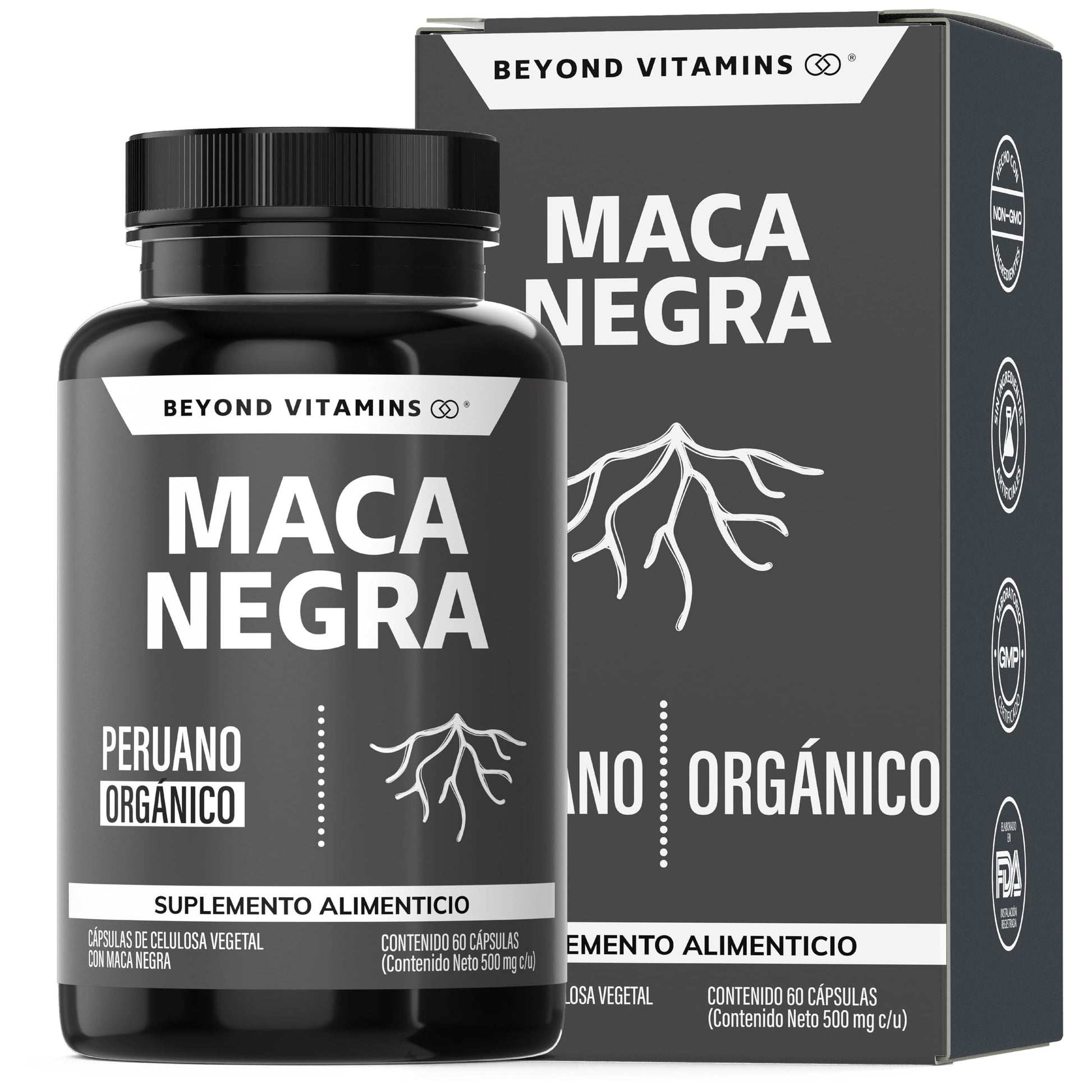 Maca Negra | 1000 mg de Maca Negra Peruana Orgánica por porción | Sin Azúcar - Suplemento Alimenticio Vegano - Ingredientes NON GMO (60 Cápsulas)