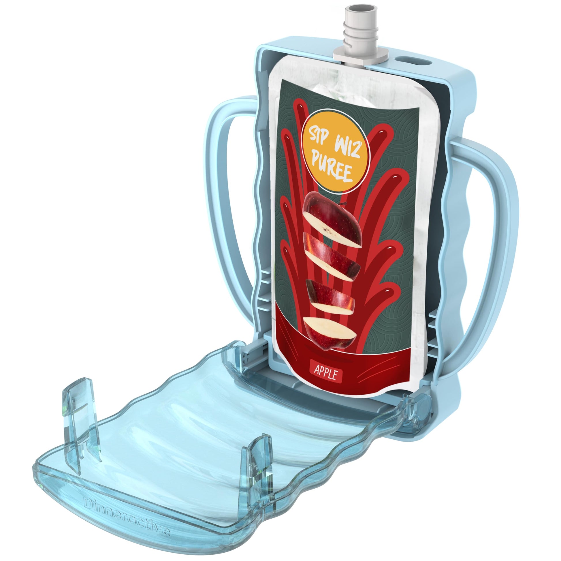 Dinneractive Sip Wiz - Soporte para bolsa de bebé sin aplastar, sin ensuciar, sin desperdicios, Ideal para paseos en coche sin desorden, Azul individual