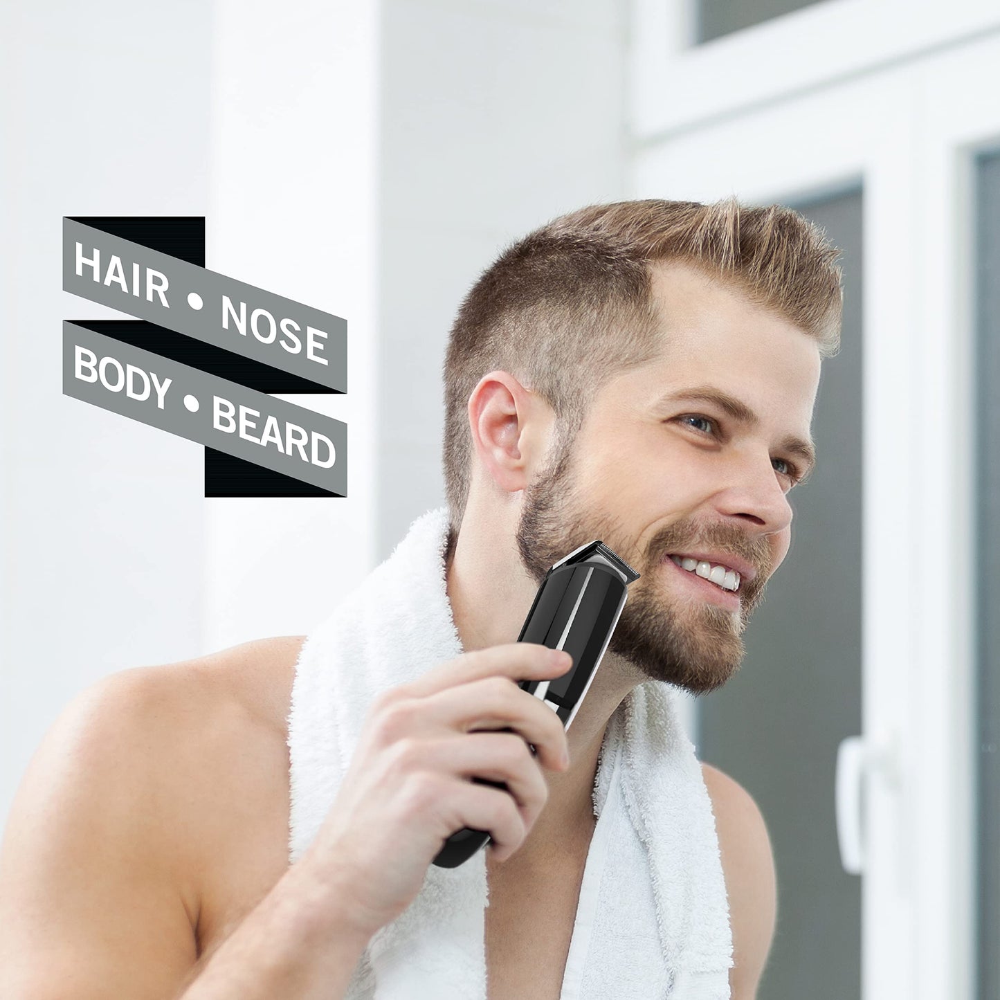 Perry Ellis - Kit de aseo múltiple todo en uno de 16 piezas | Recortadora de barba USB recargable para hombres | visualización LED y base de carga | Afeitadora inalámbrica para cabello, cuerpo, bigote, cara, nariz, oreja | Maquinilla eléctrica
