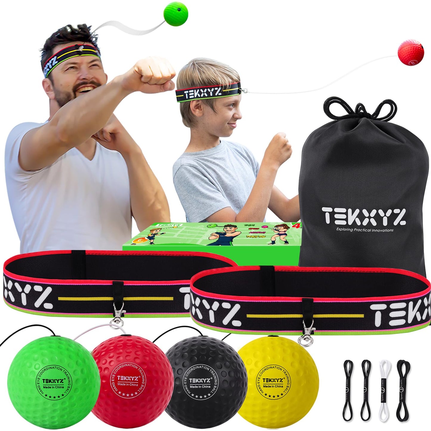 Paquete Familiar Pelota de Boxeo TEKXYZ Rojo Reflejos para Hombre y Mujer