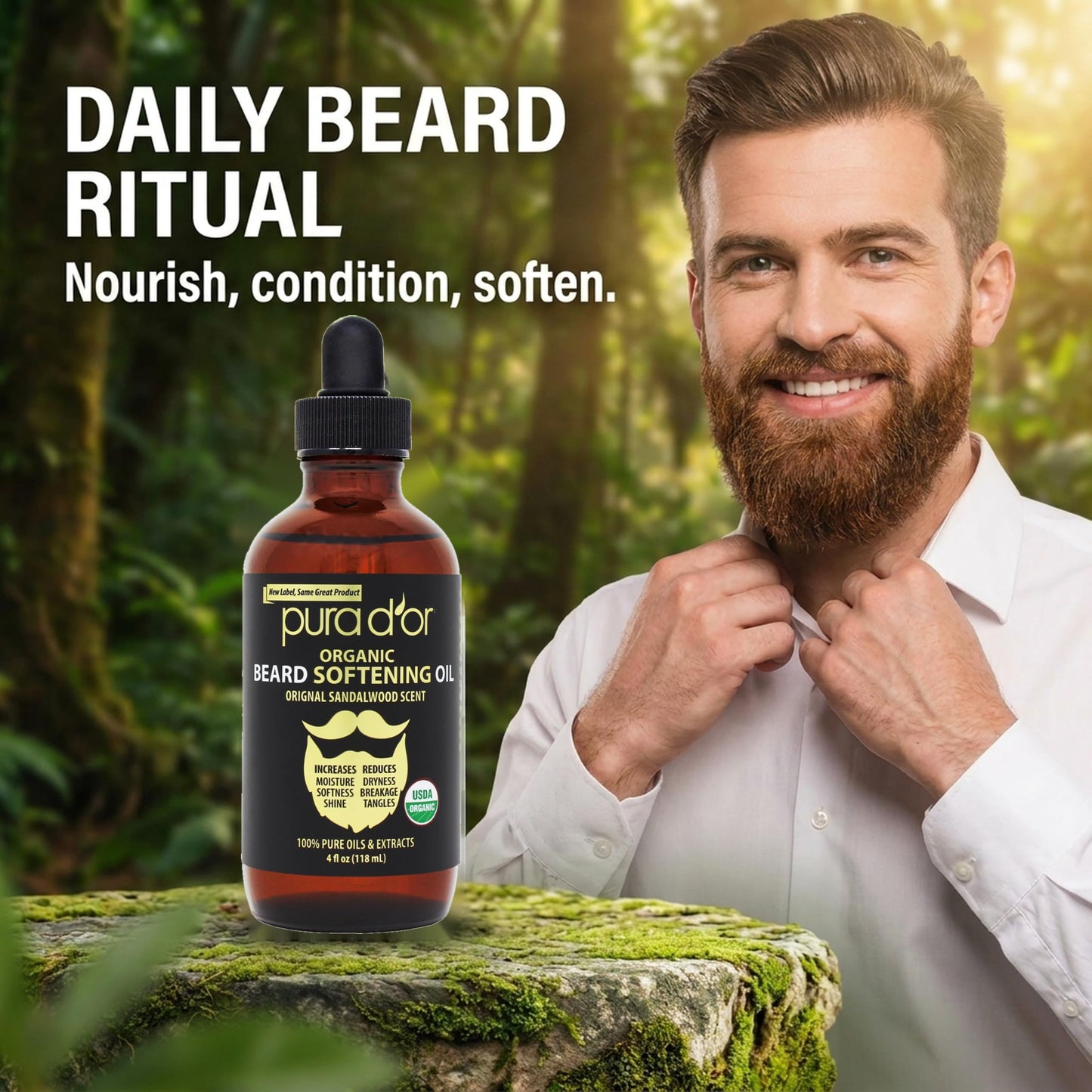 PURA D'OR Beard Oil (4oz Value Size) 100% Pure & Natural Leave-In Conditioner and Softener, For Groomed Beard Growth, Mustache, Face and Skin, For Men