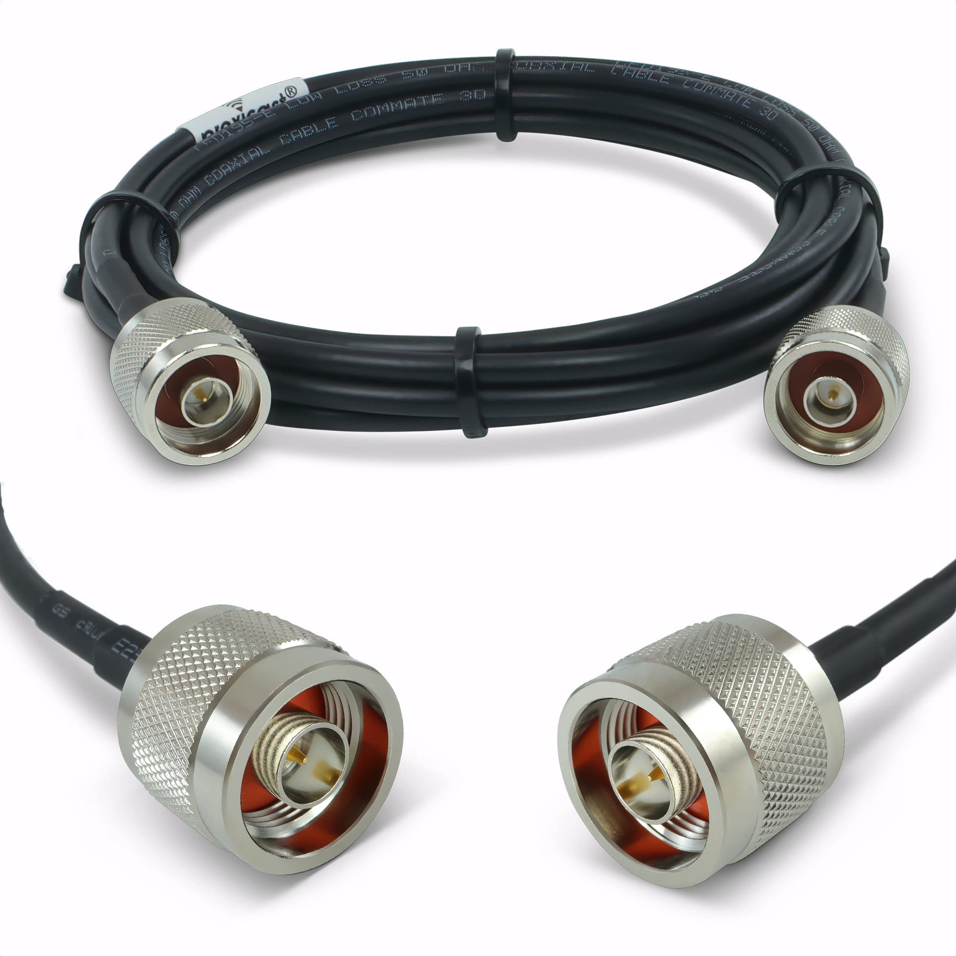 Cable coaxial Proxicast de 10 pies N macho a N macho Premium serie 195 de baja pérdida (50 ohmios) para 4G LTE, módems/enrutadores 5G, jamón, ADS-B, GPS, radio RF a antena o uso de pararrayos