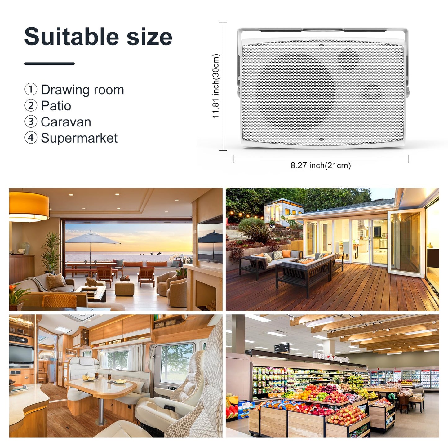 STUDIOFINIX - Altavoces Bluetooth para exteriores de 6.5 pulgadas, 400 W, impermeables, con cable, sistema de altavoces impermeables de montaje en pared para patio, hogar, junto a la piscina, terraza