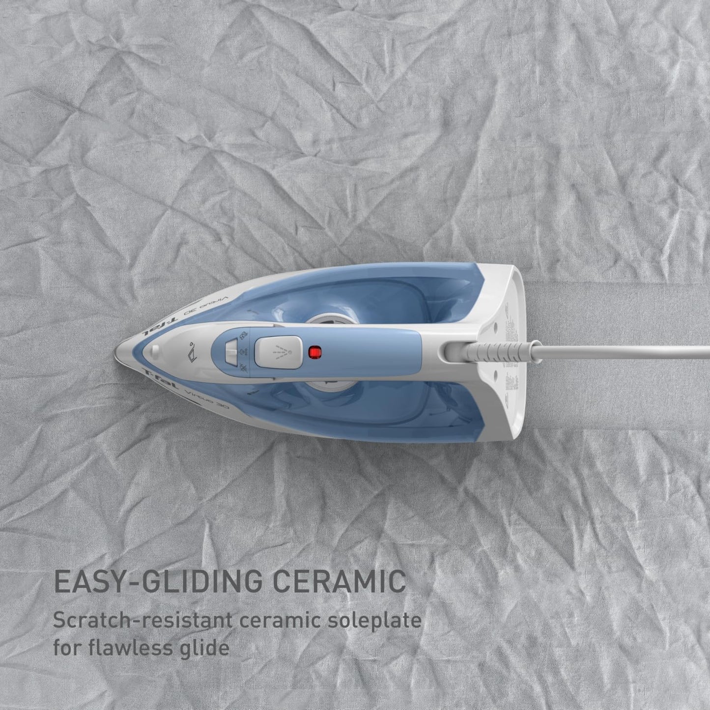 Plancha de Vapor T-fal Blanca Azul Virtuo 30 con Auto Apagado y Suela de Cerámica XL