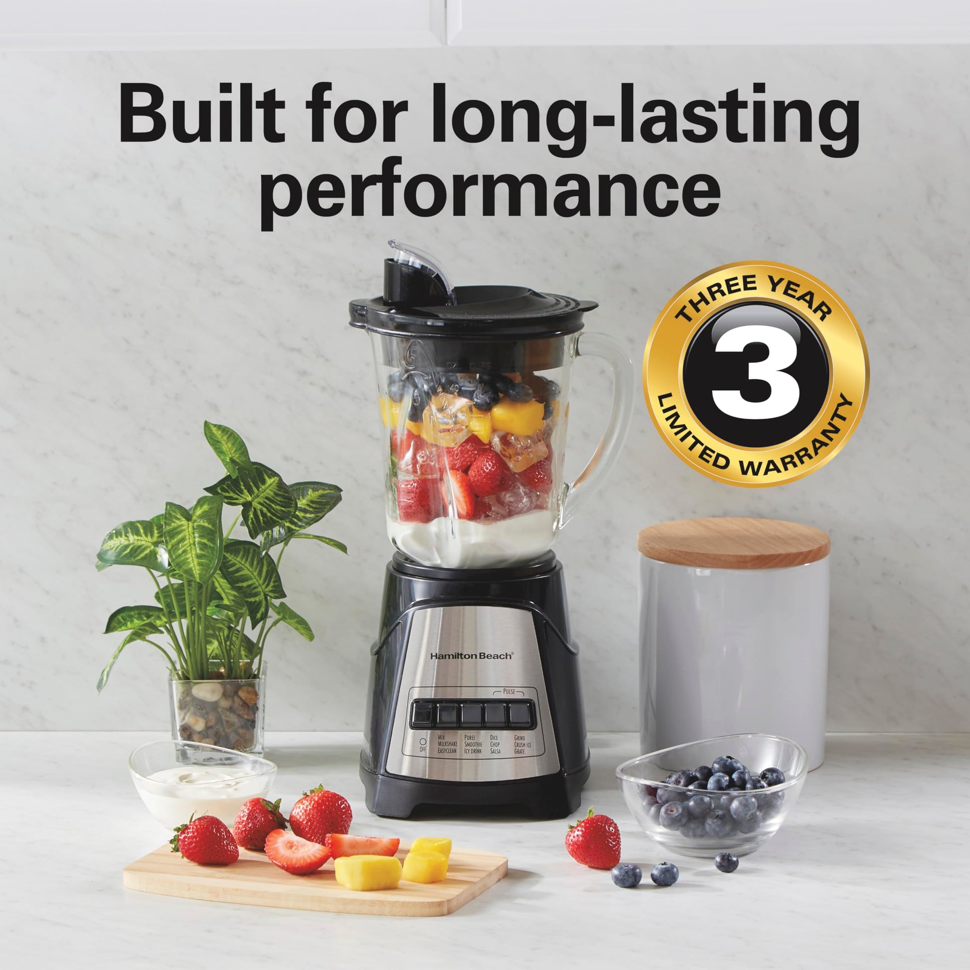 Hamilton Beach - Licuadora multifunción Power Elite 58148 con tarro de vidrio (58148A), OSFA, negra