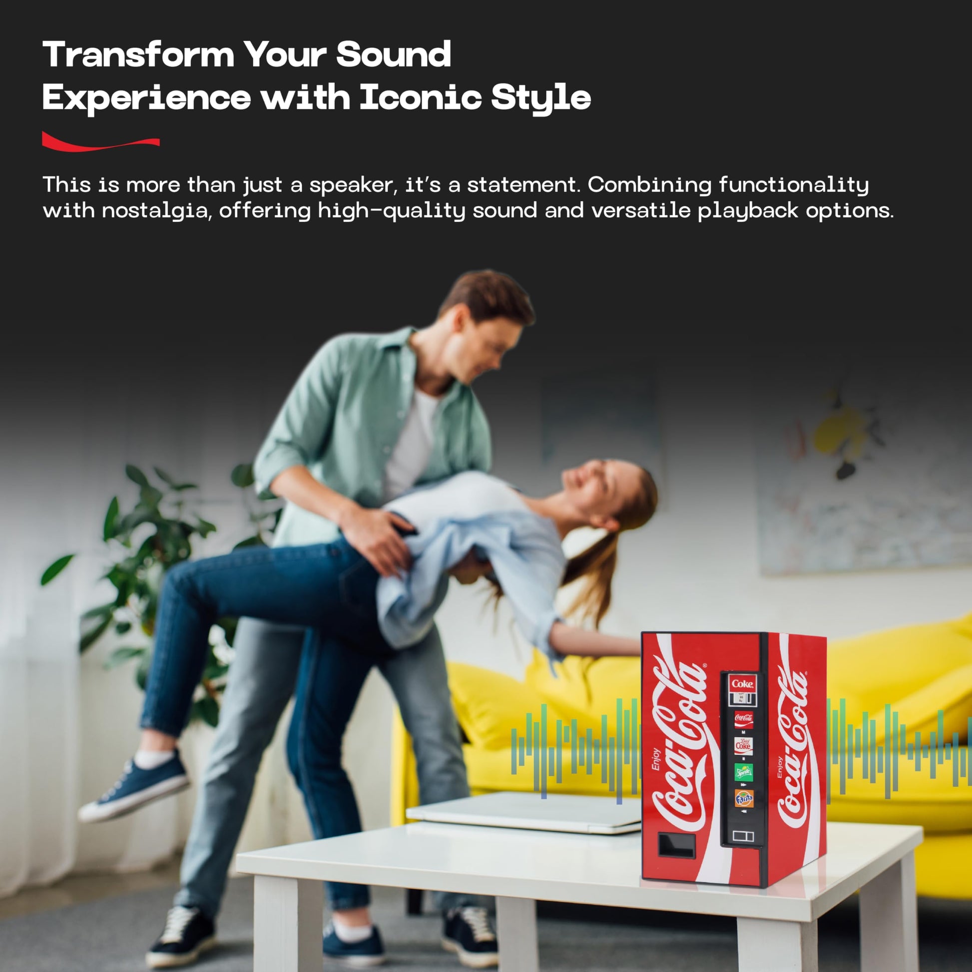 Coca-Cola - Bocina de máquina expendedora doble de 5 W, inalámbrica Bluetooth v5.3, con radio FM, reproducción USB/MicroSD, entrada AUX, alcance de 10 m, batería recargable, indicador LED, licencia