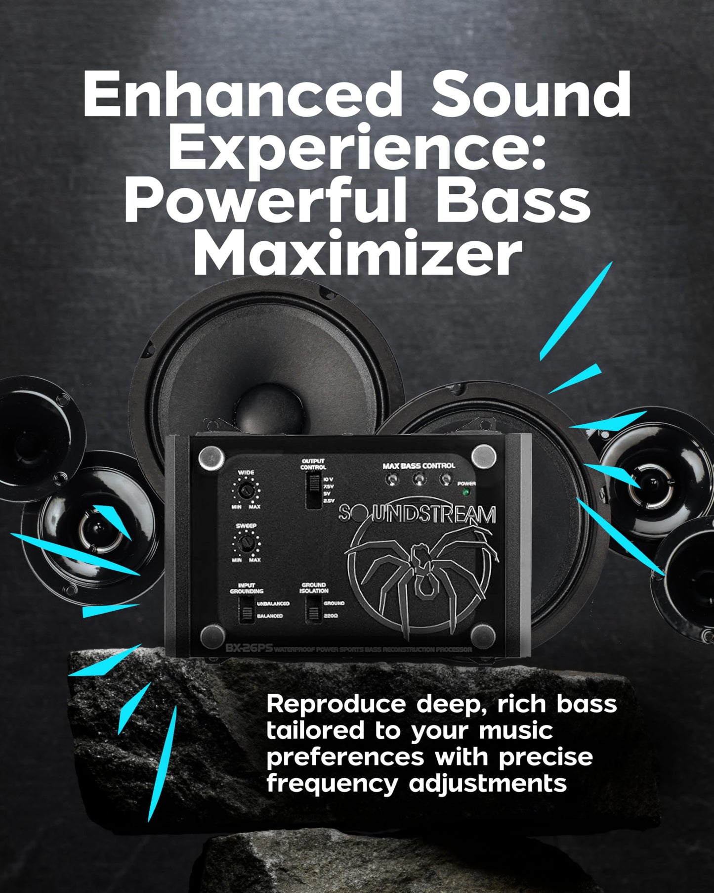 Soundstream BX-26PS IP66 - Procesador de bajo impermeable, máquina de bajo digital para coches, ATV, UTV, marina y motocicletas