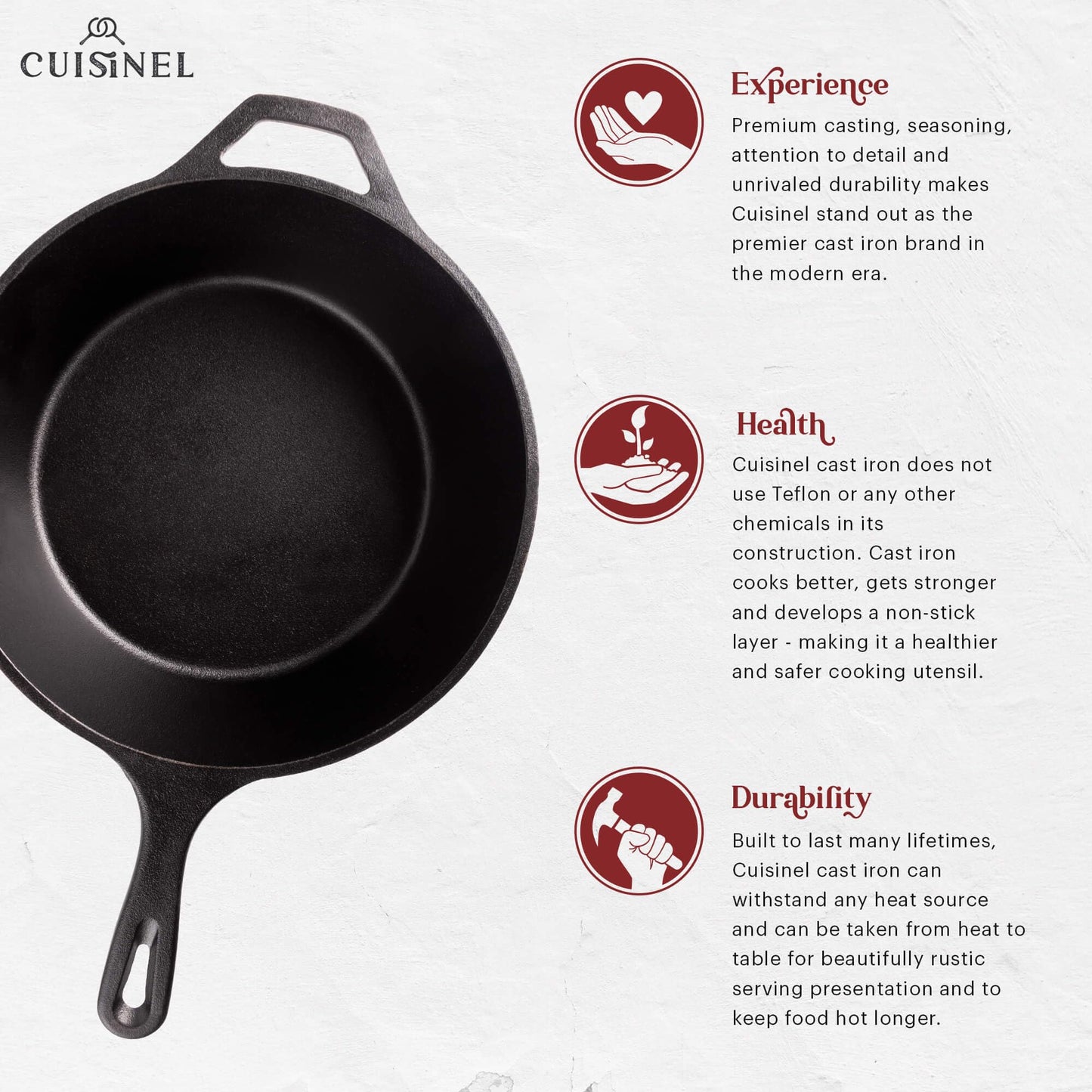 Cuisinel - Sartén de hierro fundido + tapa, 2 en 1, olla profunda + sartén, horno holandés de 3 cuartos de galón, utensilios de cocina presazonados, funciona para pan, interiores y exteriores,