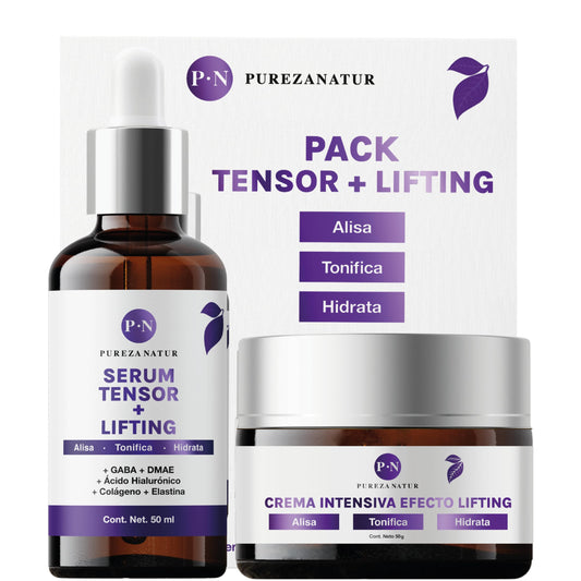 PUREZA NATUR Pack Tensor + Lifting serum tensor y crema lifting intensiva | Paquete completo de suero 50ml + crema 50g para el cuidado de la piel, hidratación y rejuvenecimiento (Pack Tensor Lifting)