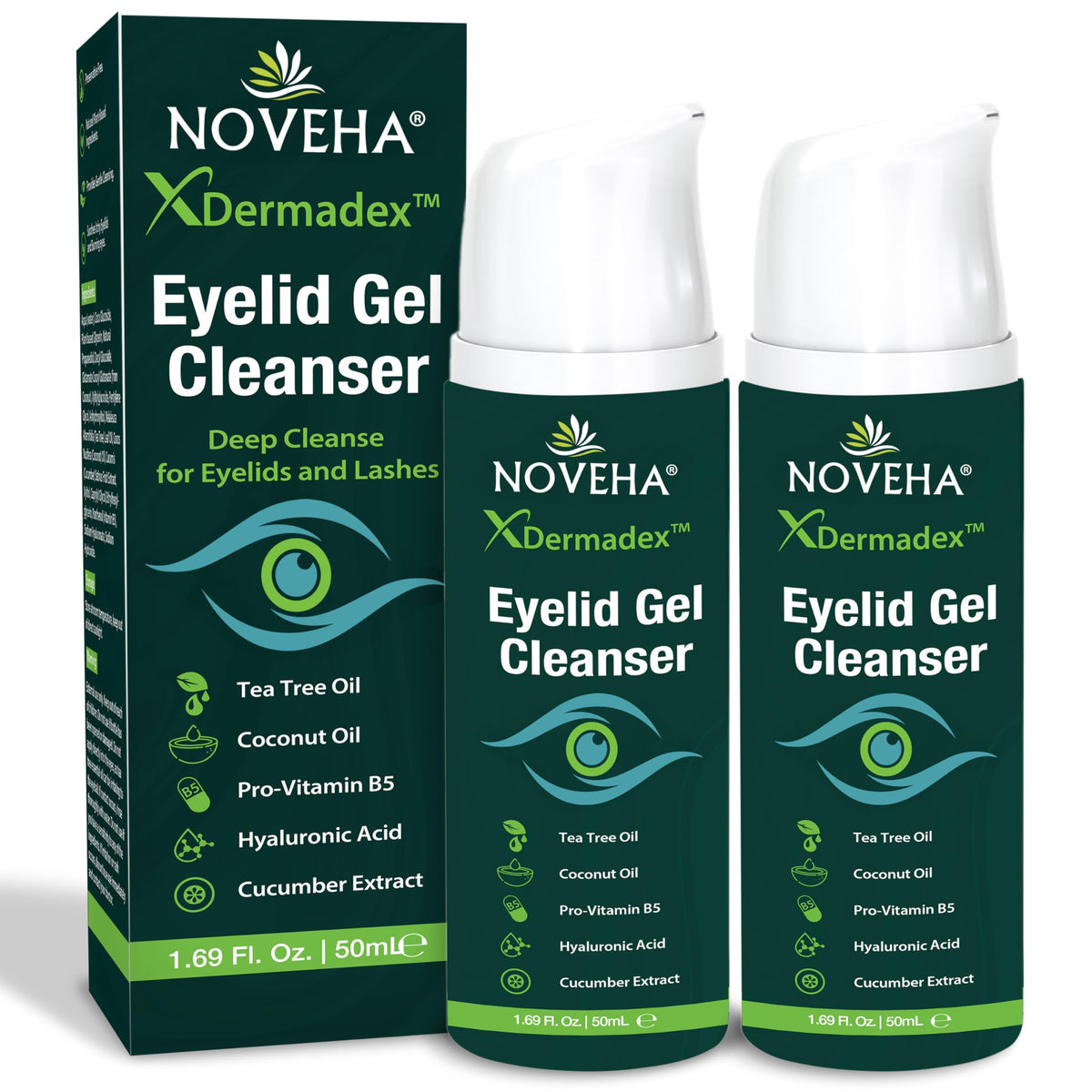 NOVEHA Demodex Gel Limpiador Extra Fuerte para Párpados - para Demodex, Mgd y Ojo Seco Con Pro-Vitamina B5, Aceite de Árbol de Té, y Ácido Hialurónico - Limpieza Suave, Alivia La Picazón Del Párpado -
