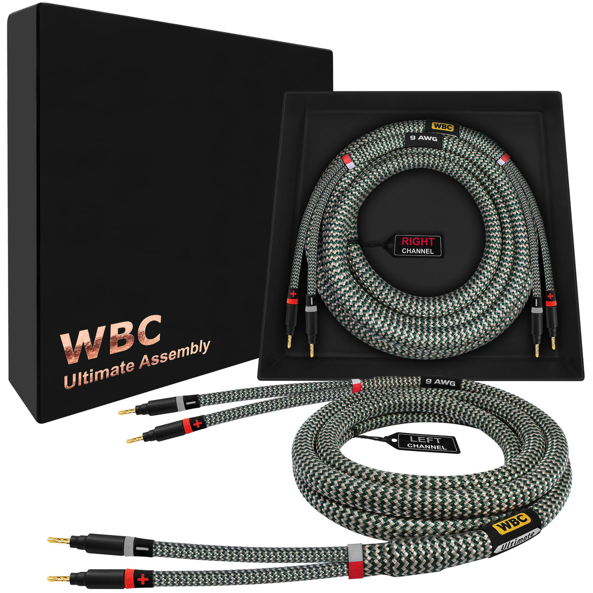 Cable de Altavoz Worlds Best Cables StlGrn 8 pies – 9 AWG OFC Ultra Puro Premium con Enchufes Eminence Gold Plátano