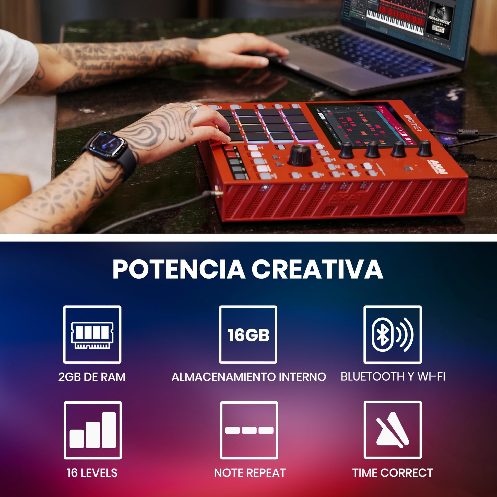 AKAI Professional MPC One+ caja de ritmos autónoma, creador de ritmos y controlador MIDI con wifi, Bluetooth, drum pads, plugins y pantalla táctil