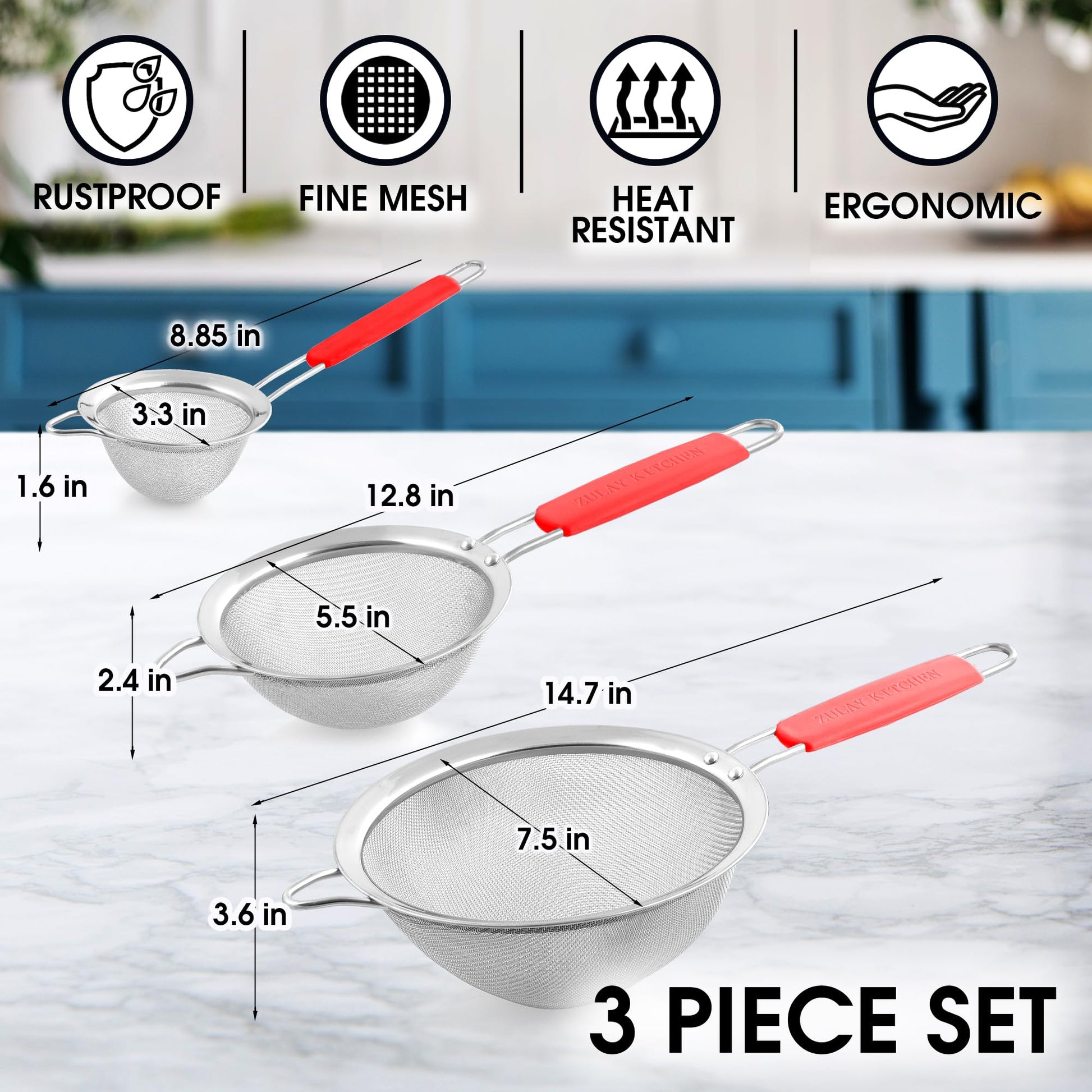 Juego de Coladores Zulay Kitchen Acero Inoxidable Alta Calidad con Asas Antideslizantes