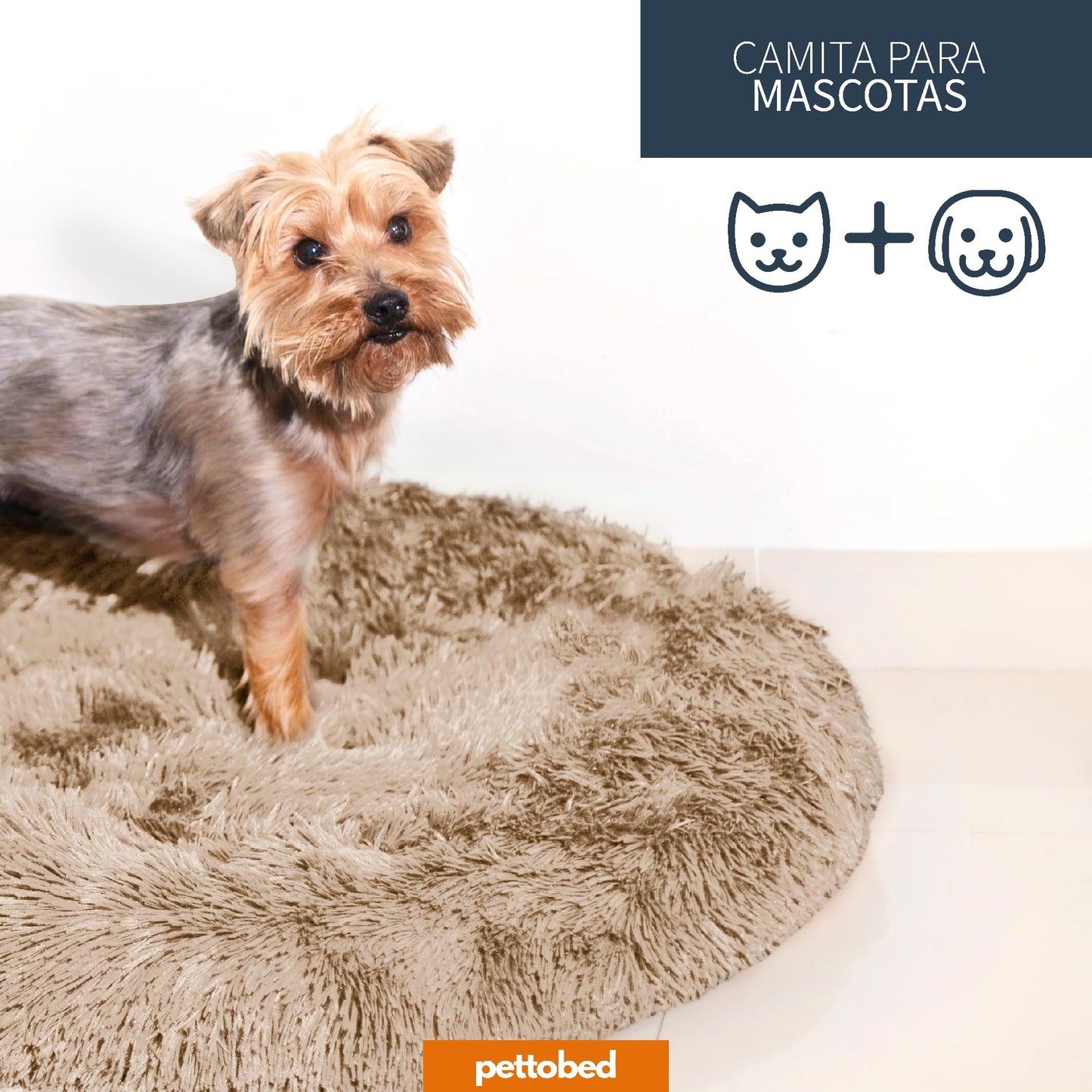 Cama Antiestrés para Mascotas Pet To Bed Light Brown Esponjosa y Afelpada Tamaño Small