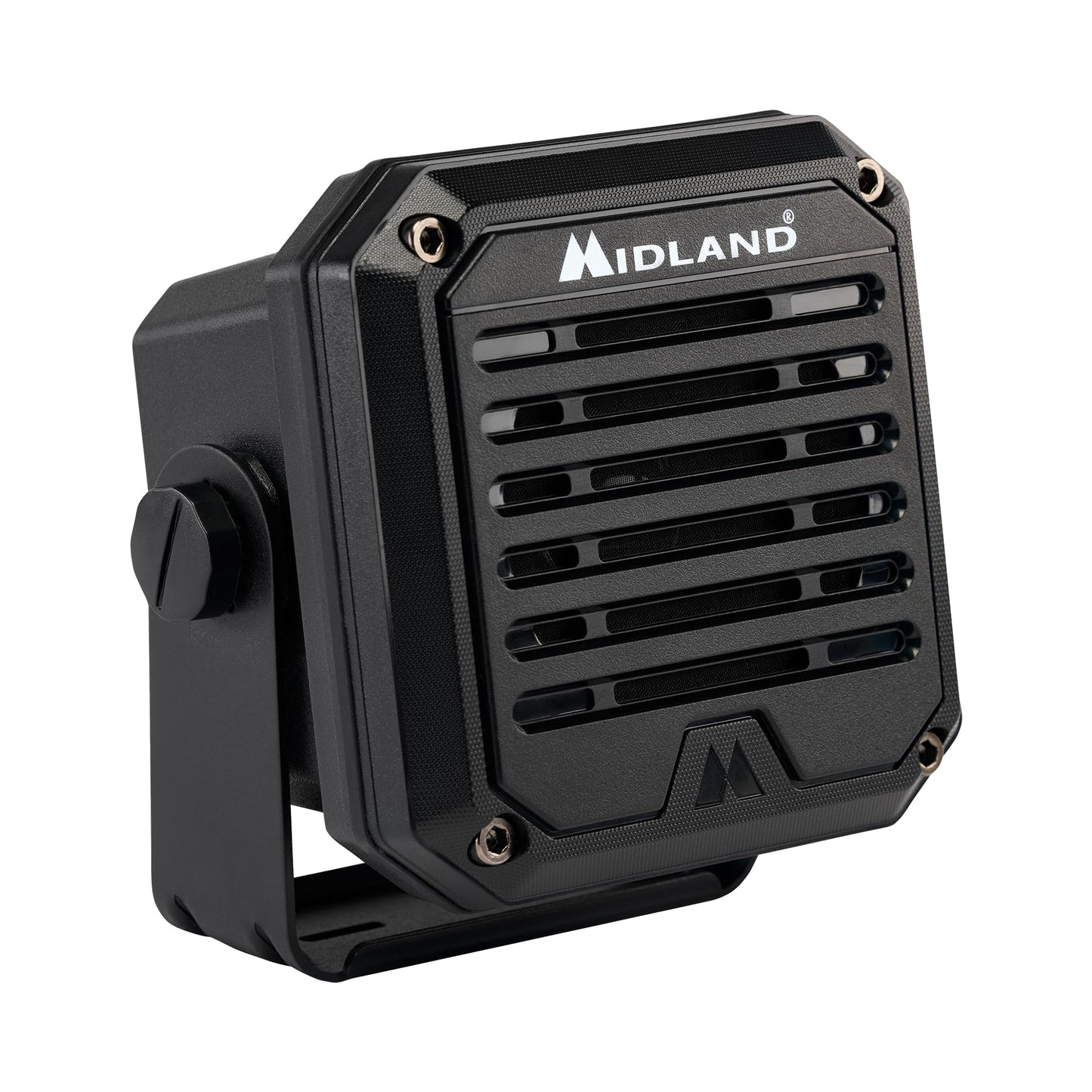 Midland - Altavoz externo amplificado de alta resistencia SPK200 de 20W - Cancelación de ruido AI de 180 grados, base giratoria para radios CB y MXT, sistema de sonido de 8 ohmios, conector de audio