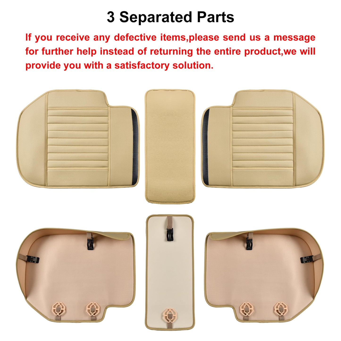Sunny color Fundas para asiento trasero, cojines para asiento trasero, protector de banco para auto con piel de PU transpirable y fondo antideslizante universal para 4 estaciones (Beige, 155 cm x 52
