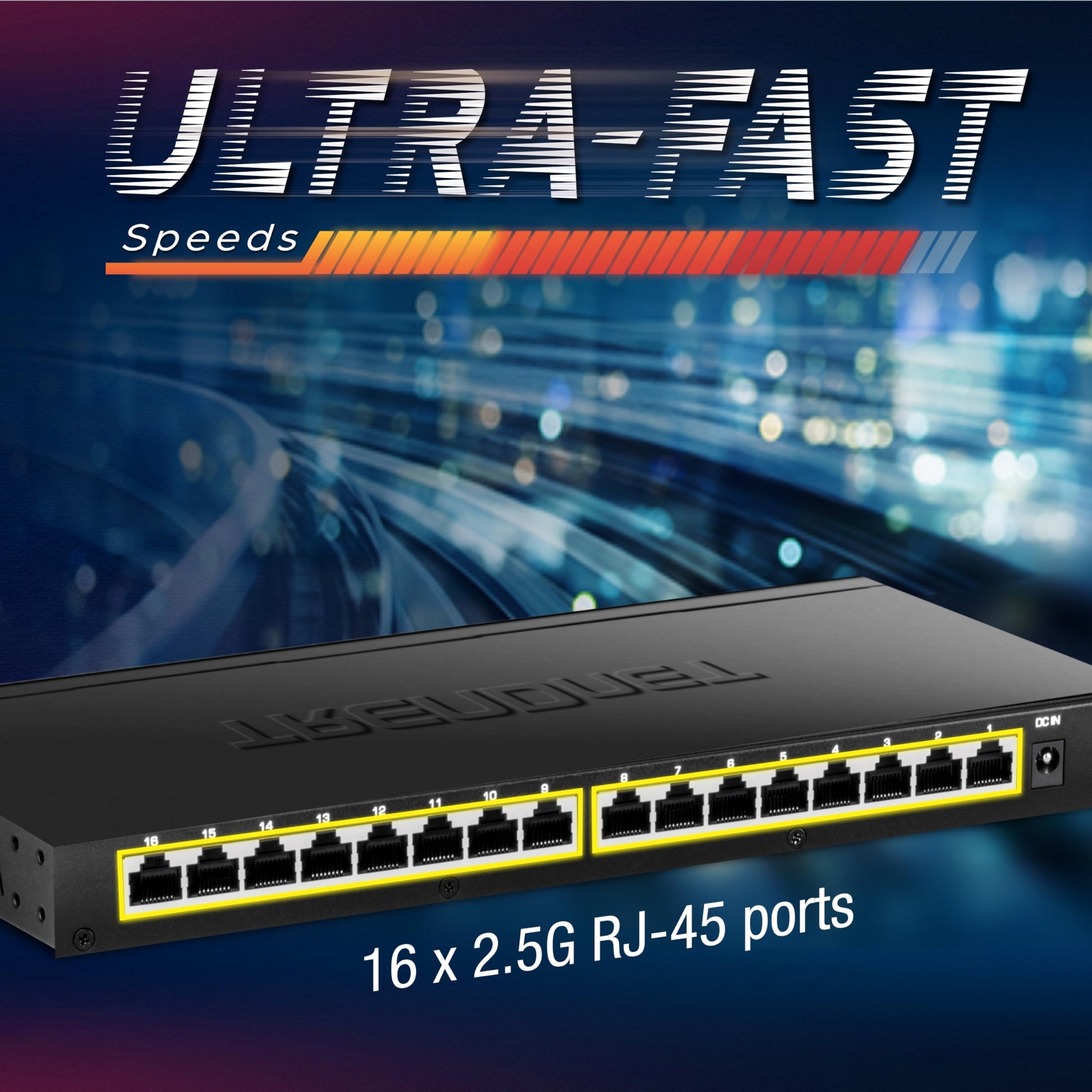 TRENDnet Switch No Gestionado de Escritorio TEG-S3160, 16 Puertos RJ-45 2.5G, Capacidad 80Gbps, Cumple NDAA/TAA