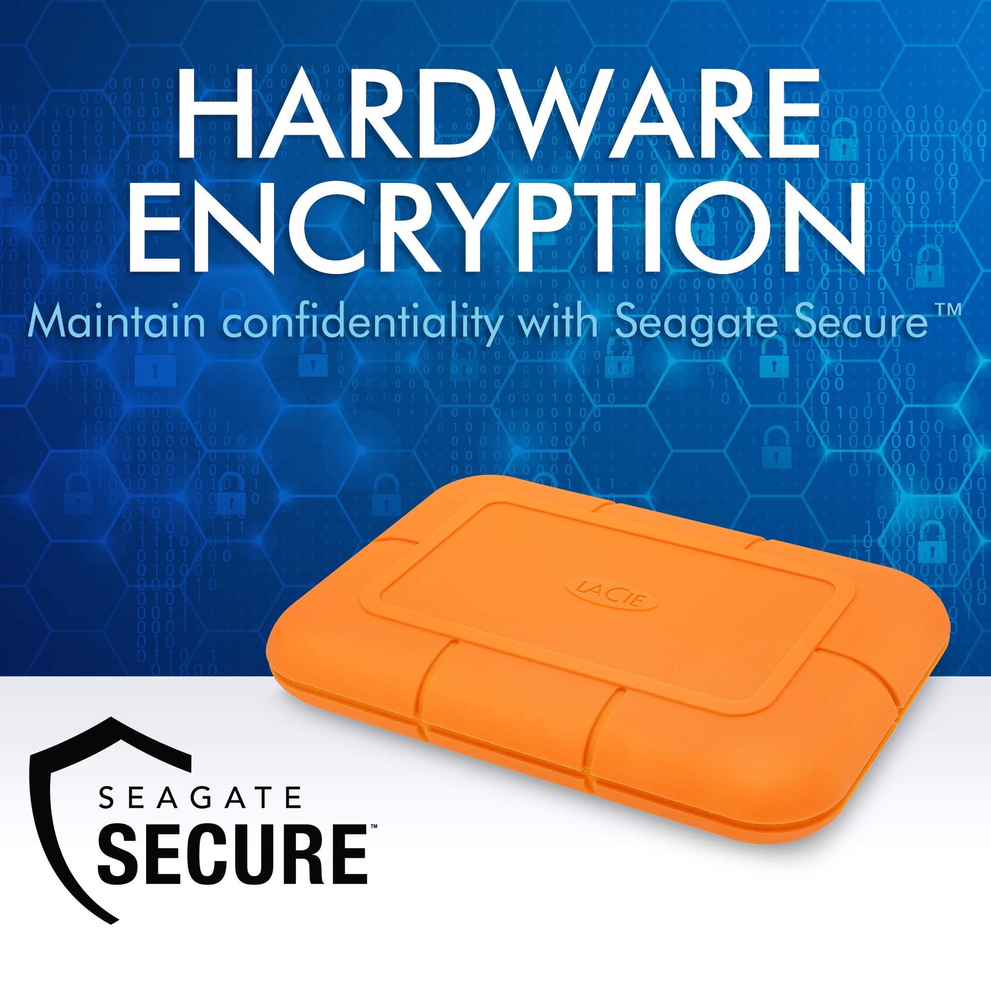 LaCie Rugged SSD 500GB Solid State Drive — USB-C USB 3.2 NVMe speeds up to 1050MB/s, IP67 Water Resistant, 3m Drop resistant, Encryption, 5-year Warranty with Data Recovery, 1 Mo Adobe CC (STHR500800)