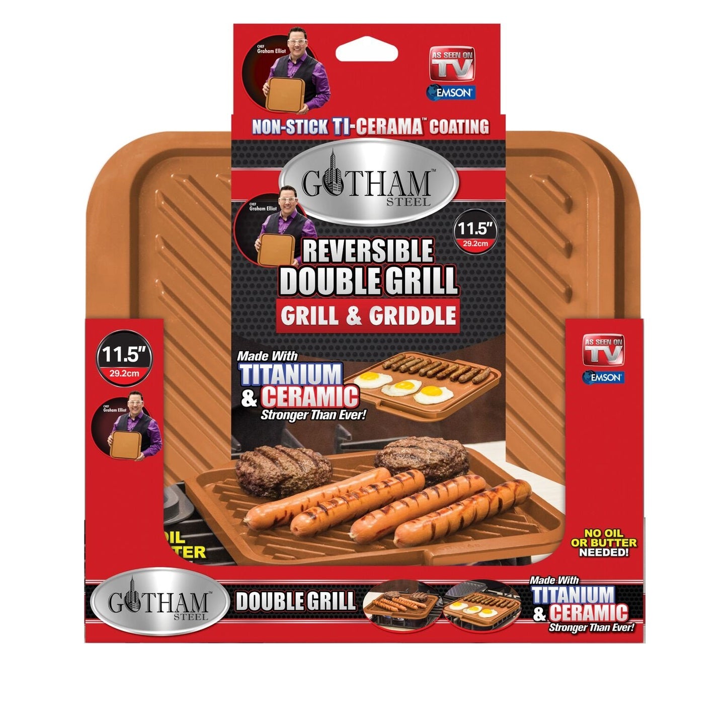 Gotham Steel Esta clásica sartén antiadherente para parrilla doble, reversible café con revestimiento Ti-Cerama, perfecta para barbacoas y más, como se ve en la televisión, lARGE