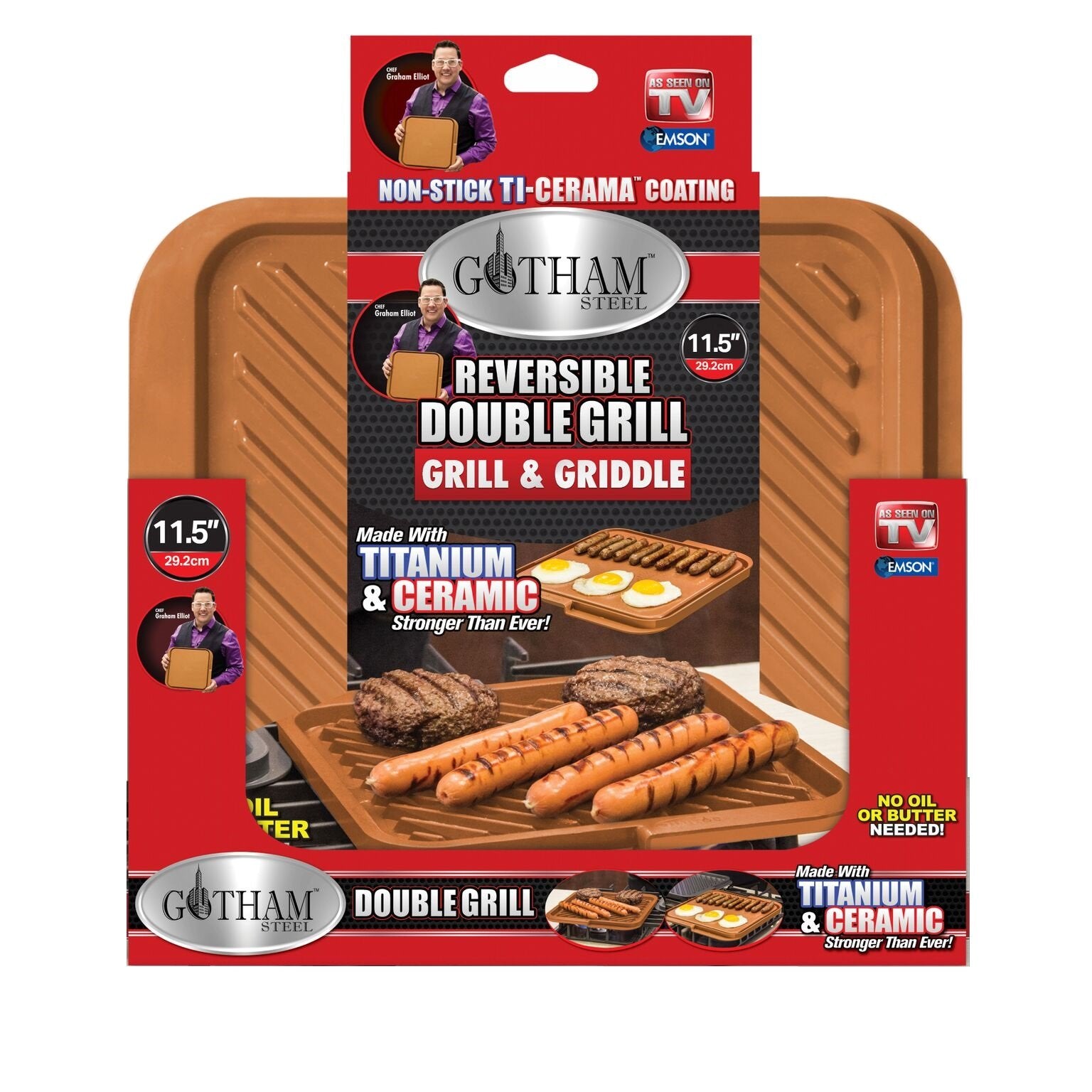 Gotham Steel Esta clásica sartén antiadherente para parrilla doble, reversible café con revestimiento Ti-Cerama, perfecta para barbacoas y más, como se ve en la televisión, lARGE