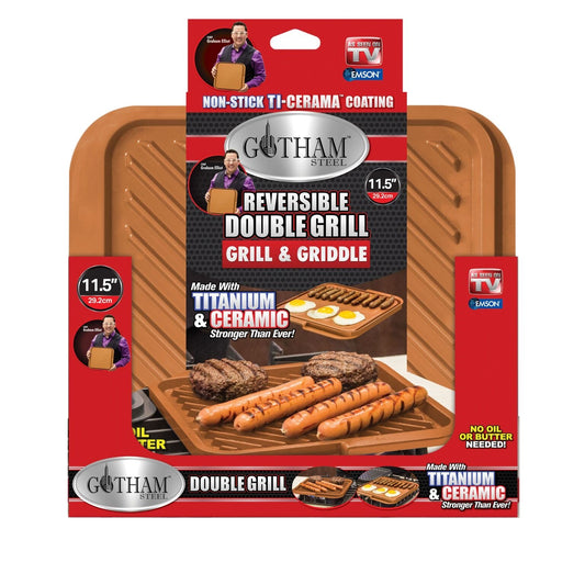 Gotham Steel Esta clásica sartén antiadherente para parrilla doble, reversible café con revestimiento Ti-Cerama, perfecta para barbacoas y más, como se ve en la televisión, lARGE