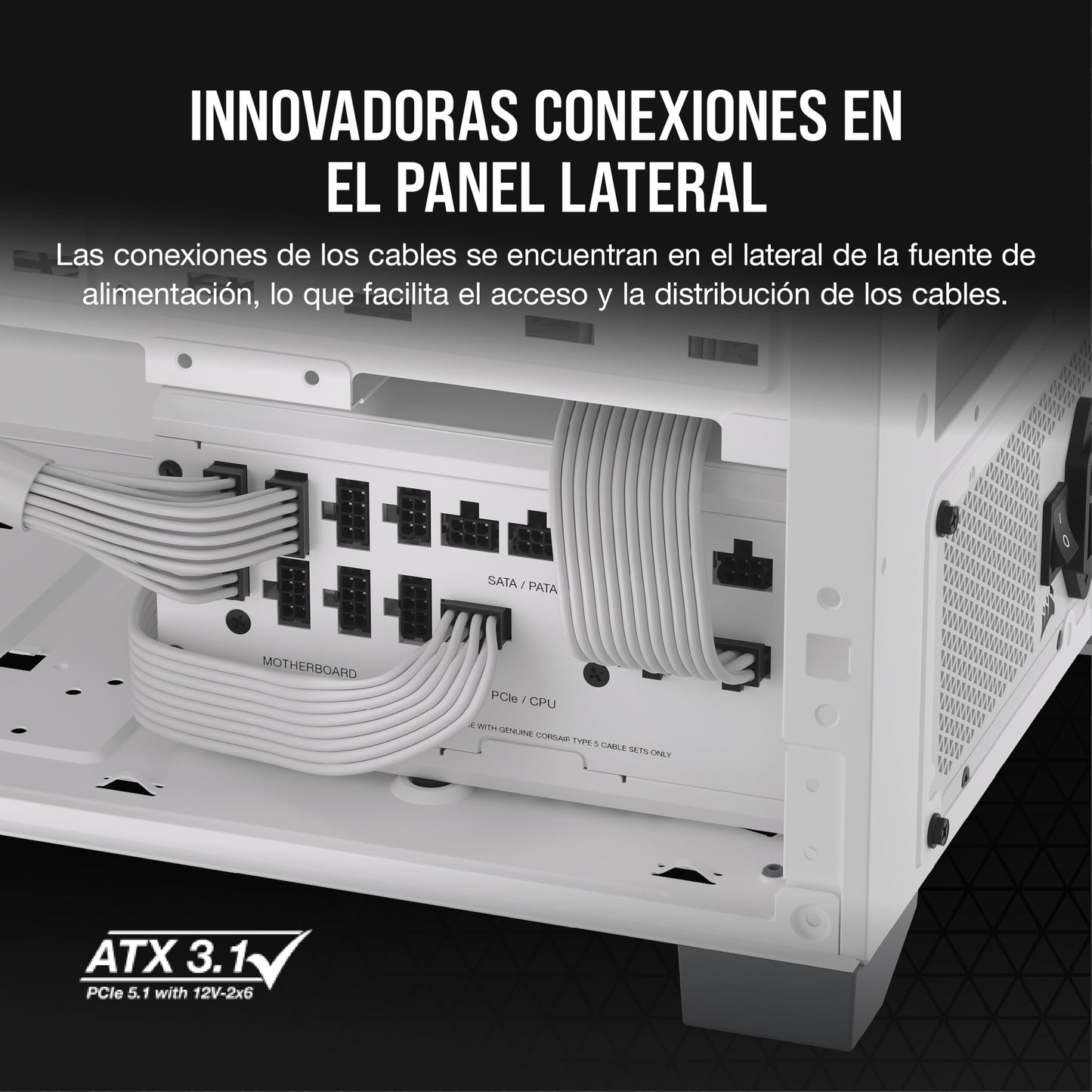 CORSAIR RM1000x Shift Fuente de Alimentación ATX Totalmente Modular - Interfaz Lateral Modular - Compatible con ATX 3.0 y PCIe 5.0 - Modo Ventilador a Cero RPM - Eficiencia 80 Plus Gold - Blanco