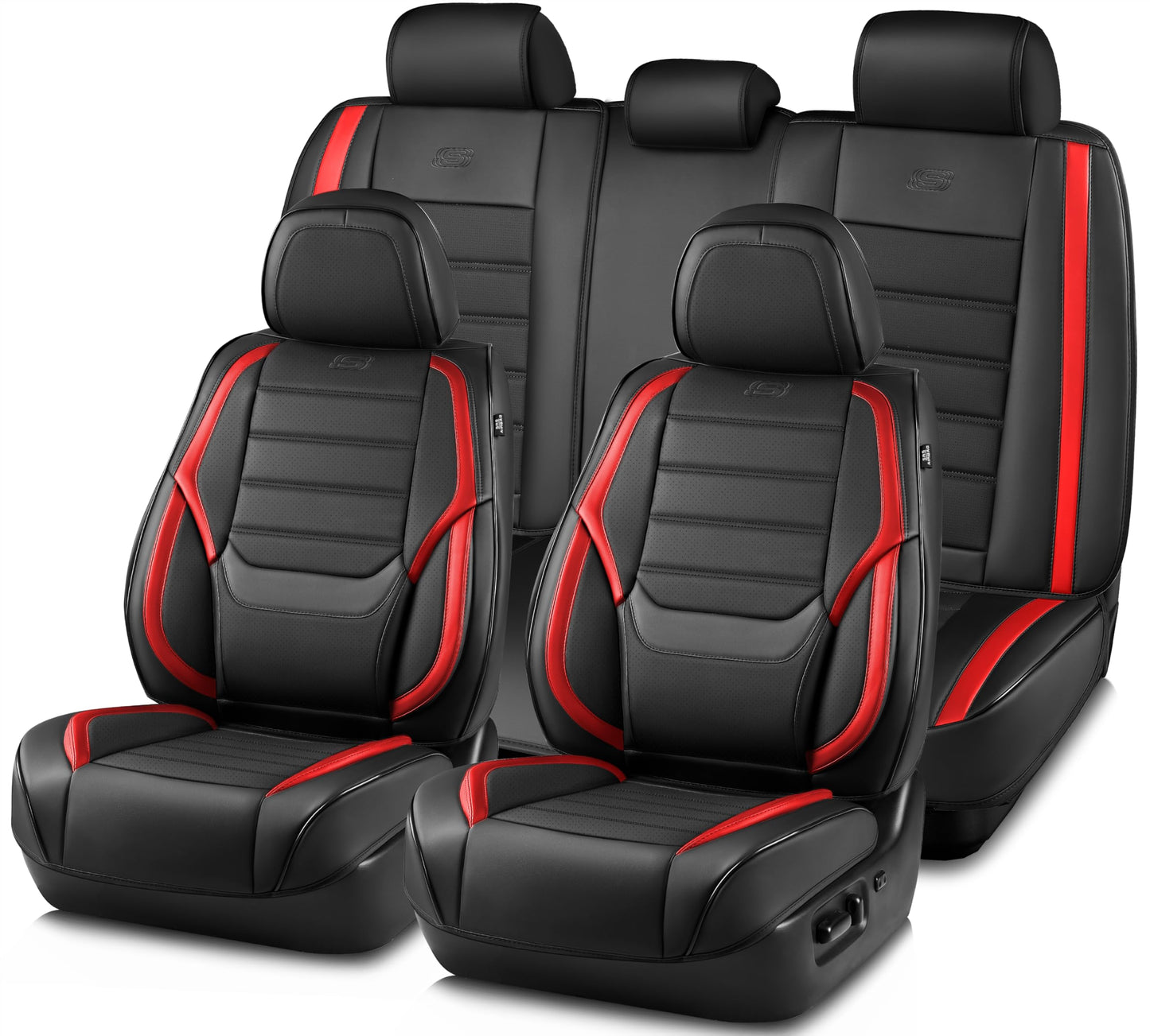 Skechers - Fundas de asiento de coche de cuero con espuma viscoelástica, juego completo de protector de asiento de coche impermeable, cojín de asiento de coche compatible con airbag automotriz, ajuste
