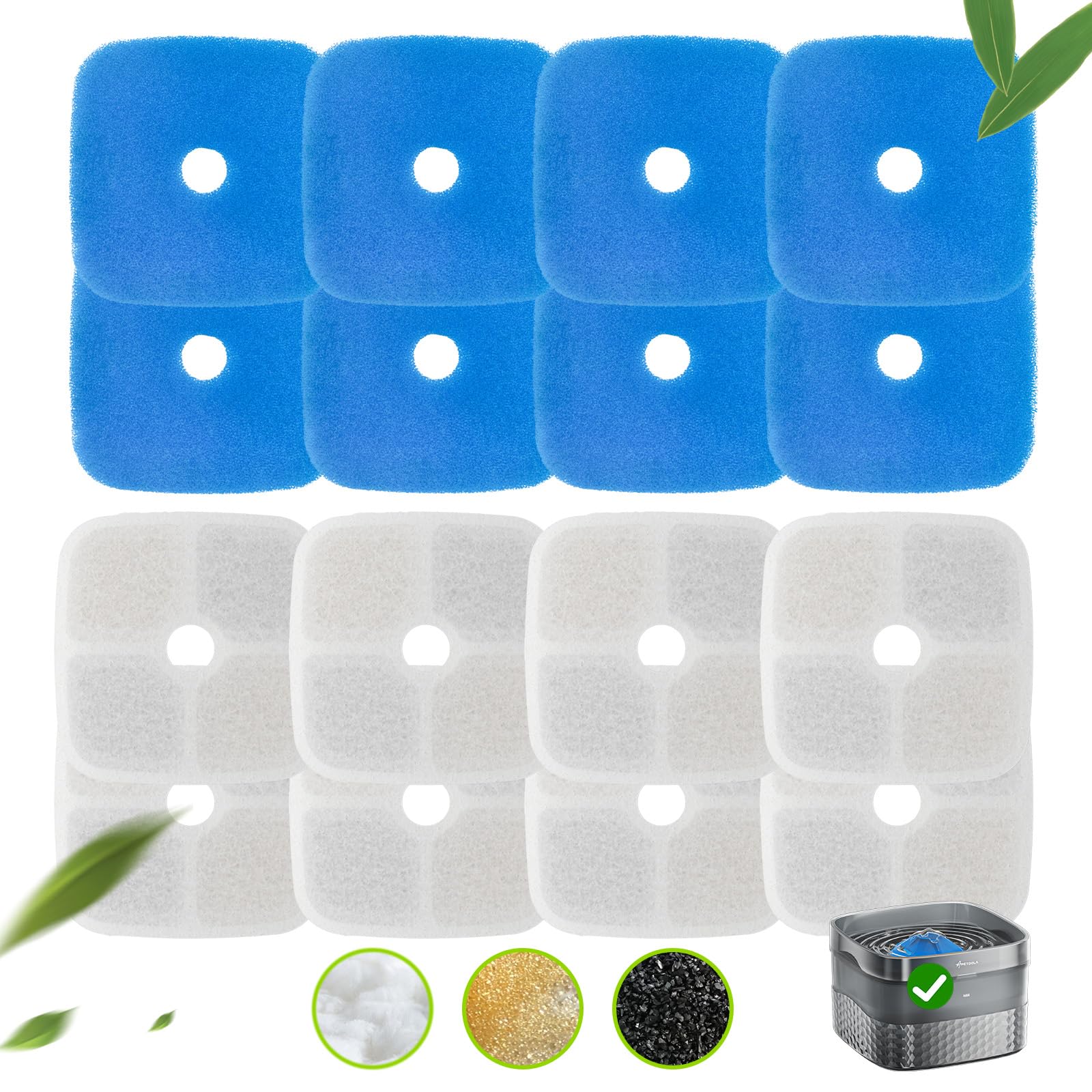 Filtro de Fuente de Agua para Perro APD APETDOLA 9 L 5 Capas, Repuesto de 8 Filtros y Esponjas Prefiltrantes