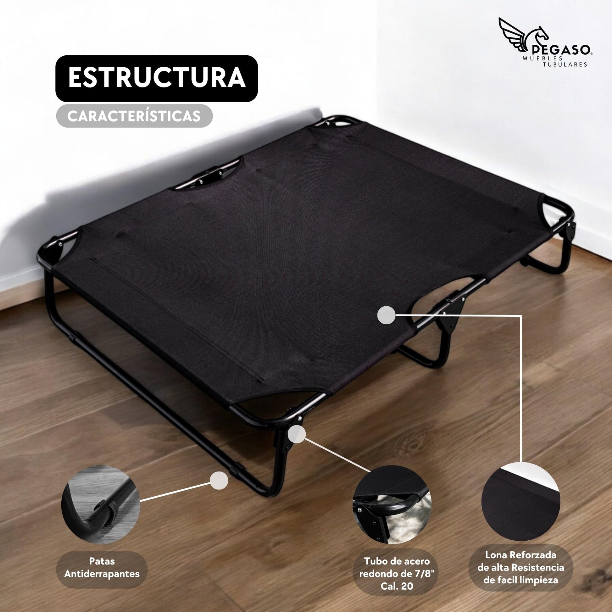 Cama Elevada para Perro PEGASO Negra tamaño Extra Grande Transpirable y Lavable