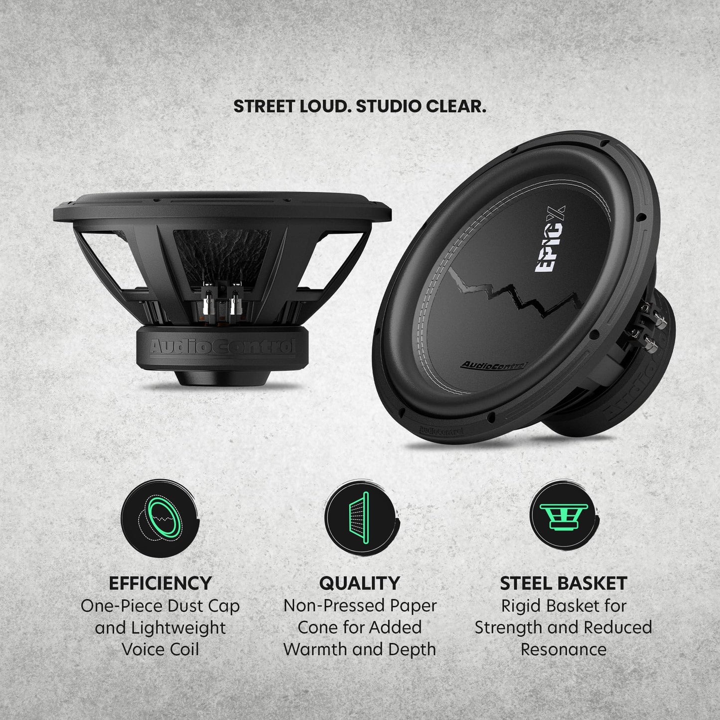 AudioControl EPICX Series - Altavoz de subwoofer para coche de 12 pulgadas, potencia máxima de 750 W (500 W RMS), bobinas de voz dobles de 4 ohmios, sub Loud Pro StreetBass para sistema de audio para