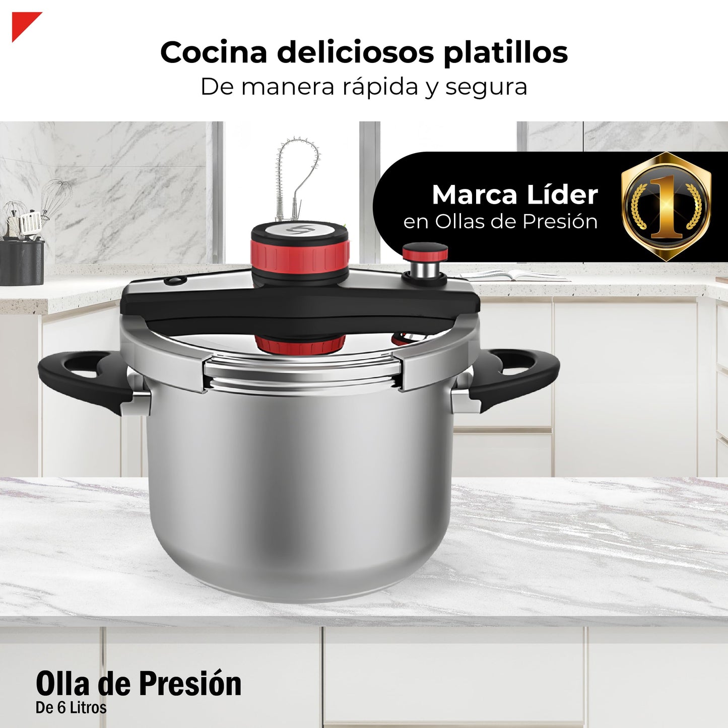 Olla de Presión Bogner Acero Inoxidable con Válvula de Seguridad y Depresurizador 6 Litros