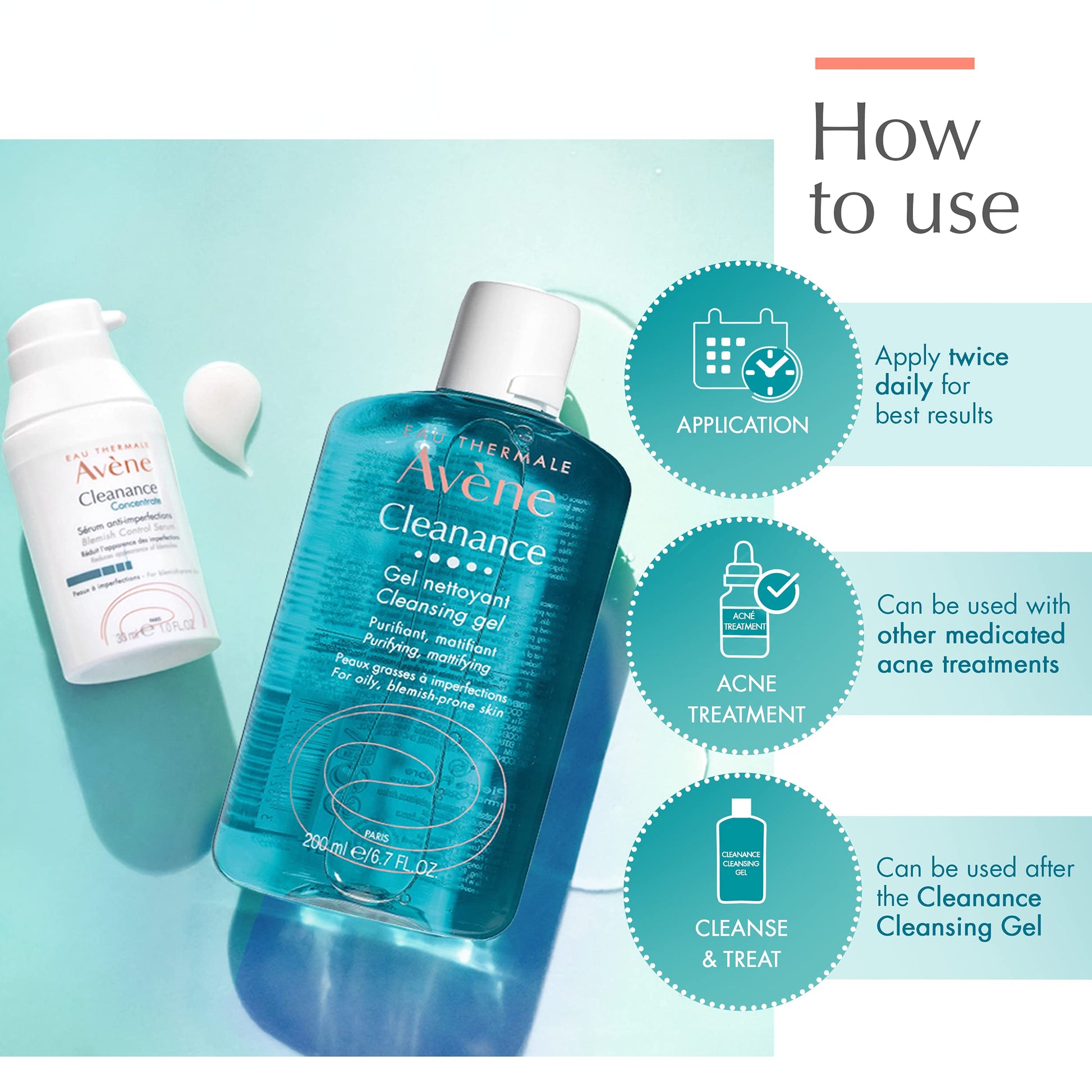 Eau Thermale Avene - Cleanance Concentrate Blemish Control Serum - Minimizes Appearance of Blemishes & Non-comedogenic - Long Lasting Results - Airless Pump, 1 fl.oz.
