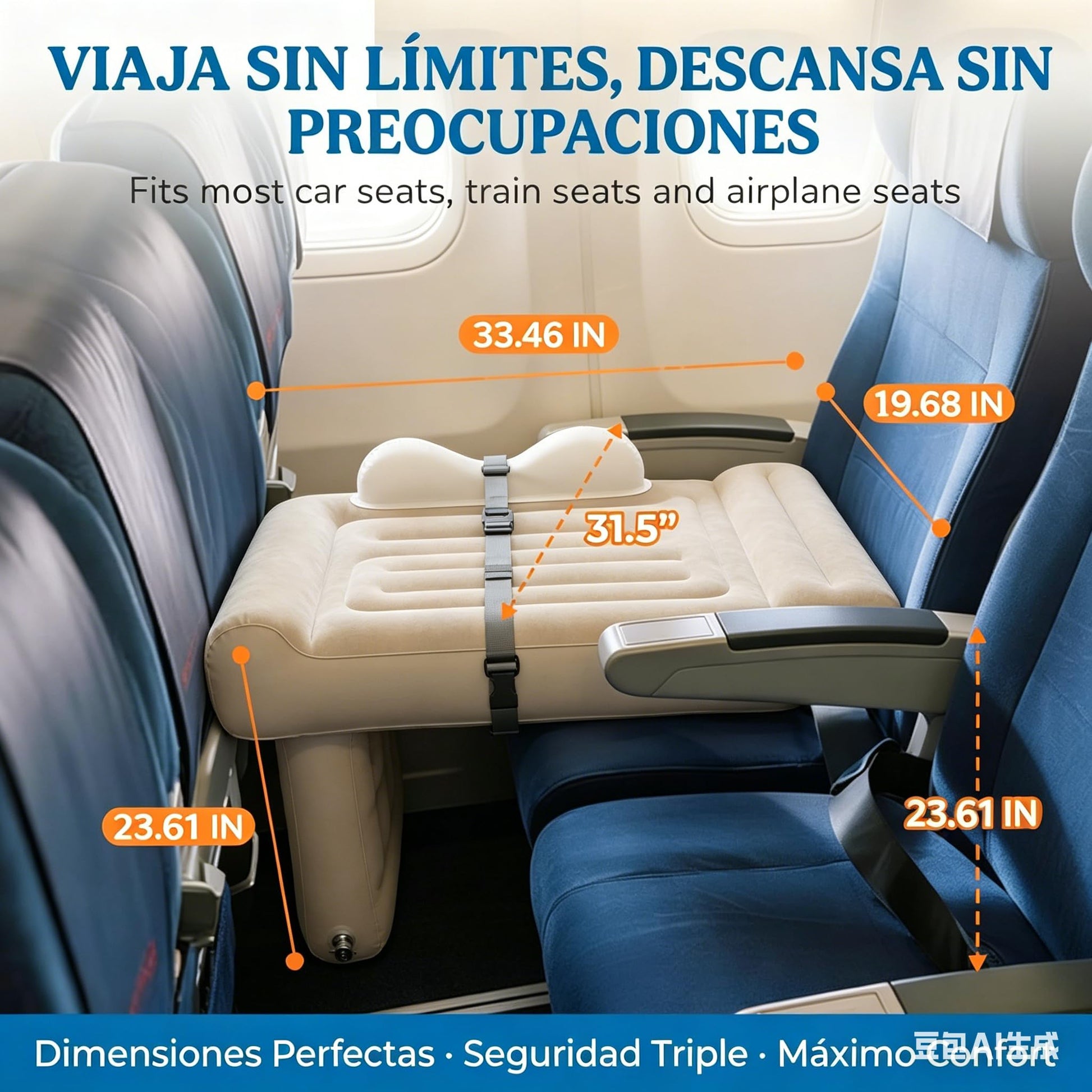 YISHEN Cama Inflable de Viaje para Niños, Cama Portátil para Bebés con Laterales de Seguridad, Ligera y Compacta, Ideal para Viajes en Avión, Incluye Bomba Manual y Bolsa de Almacenamiento