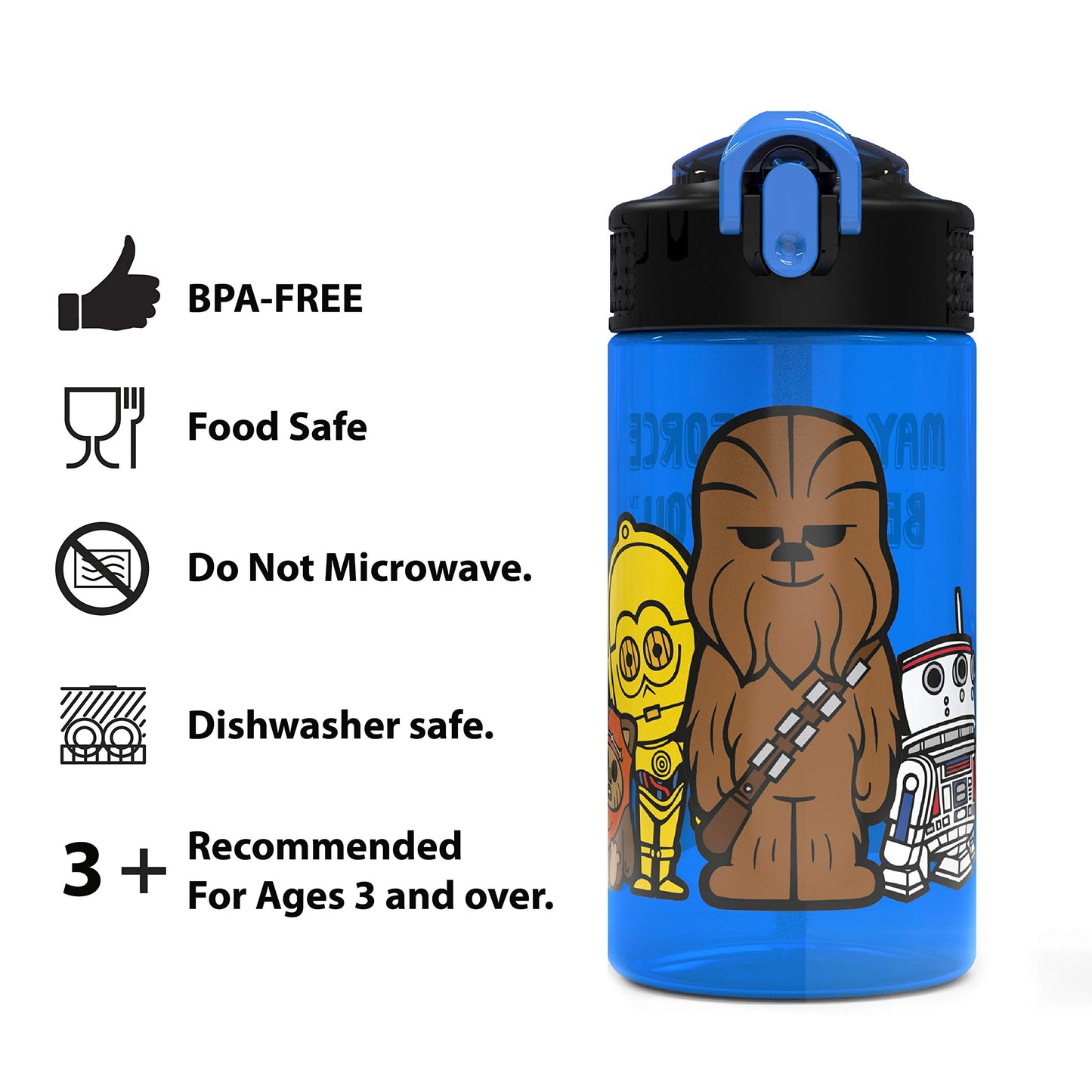 Juego de Botellas de Agua Zak Designs Darth Vader Yoda Chewbacca con Pajitas Reutilizables para Niños