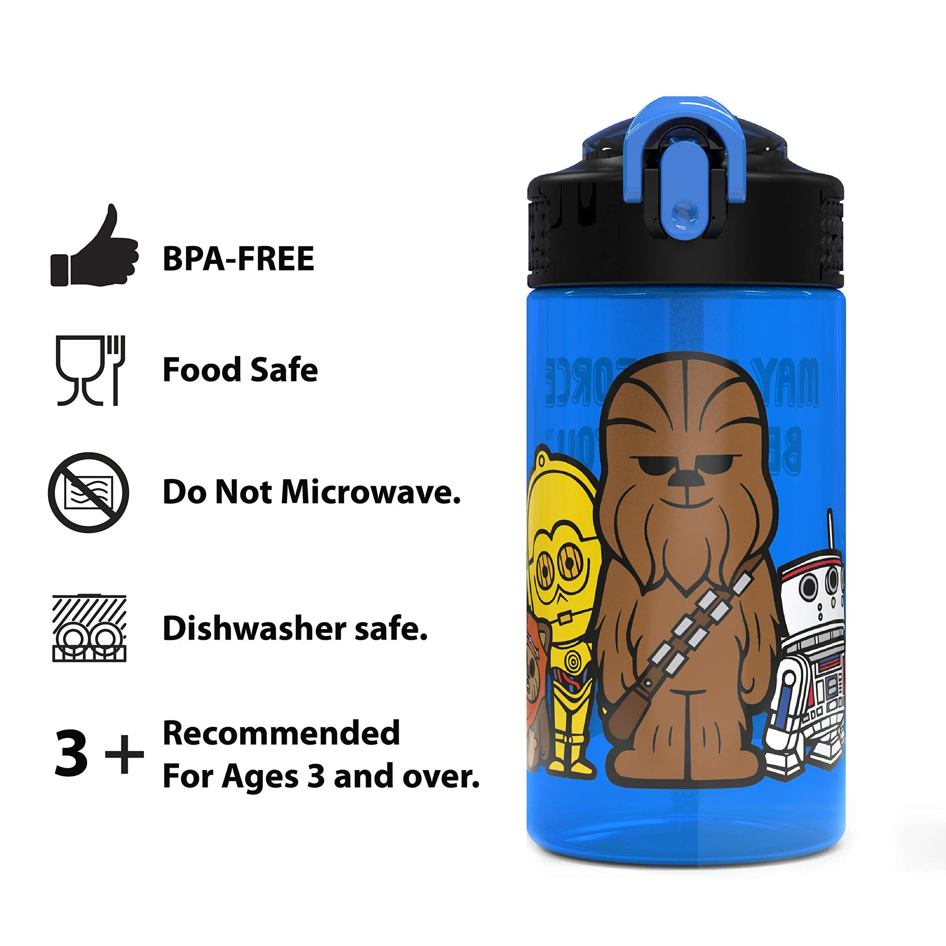 Juego de Botellas de Agua Zak Designs Darth Vader Yoda Chewbacca con Pajitas Reutilizables para Niños
