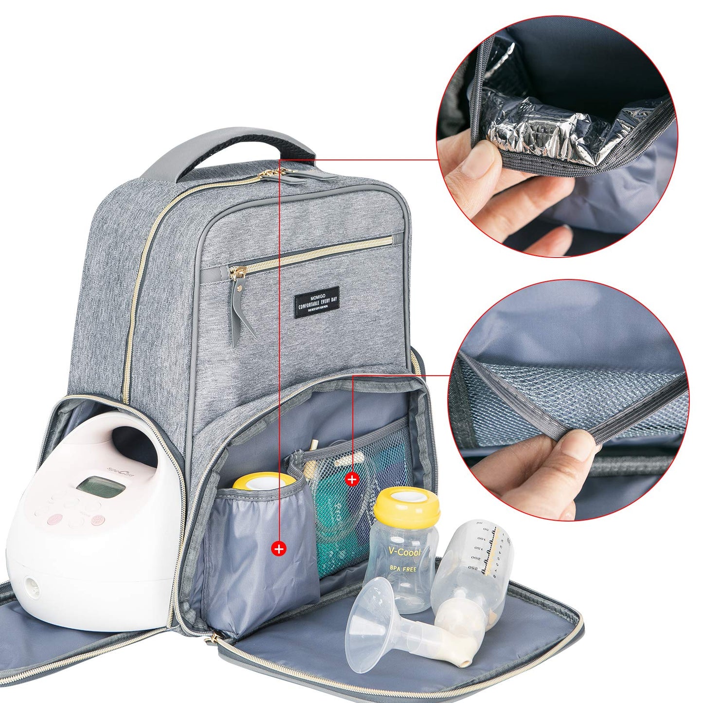 Mochila de extracción de leche para pañales, mochila multifunción para trabajo al aire libre con bolsillo aislante, gris, L