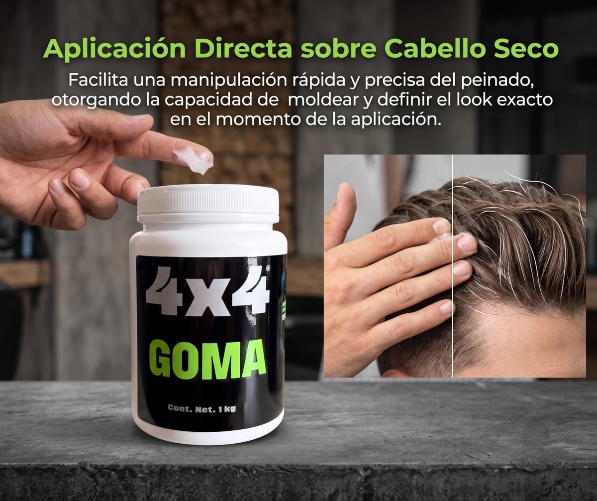 4x4 Profesional Goma para Cabello, Gel de Fijación Intensa para Peinados Radicales, Larga Duración, Tamaño Barbería 1 kg
