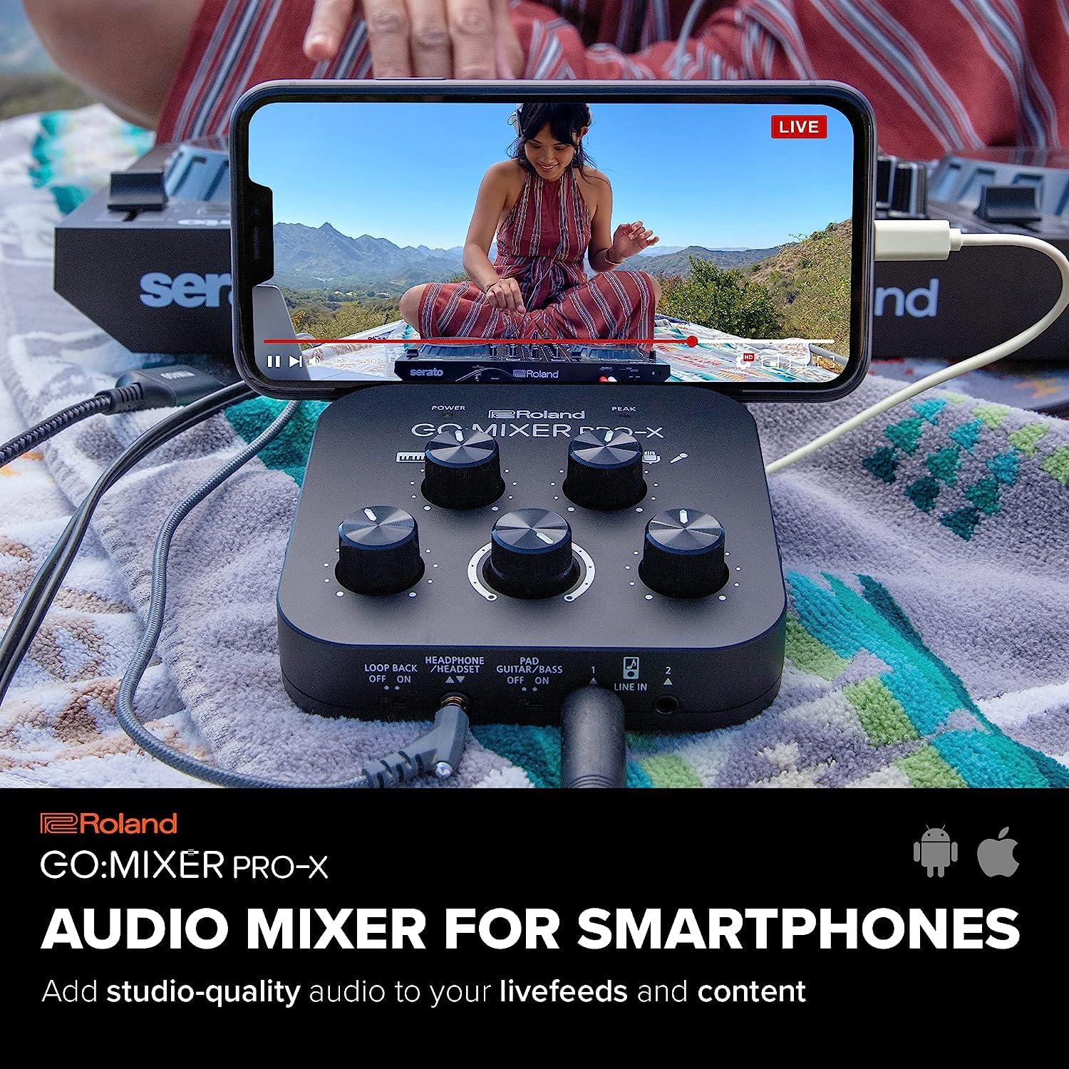 Mezclador de Audio Portátil Roland GO:Mixer PRO-X para Vídeos, Transmisiones y Podcasts profesionales con Dispositivos Móviles