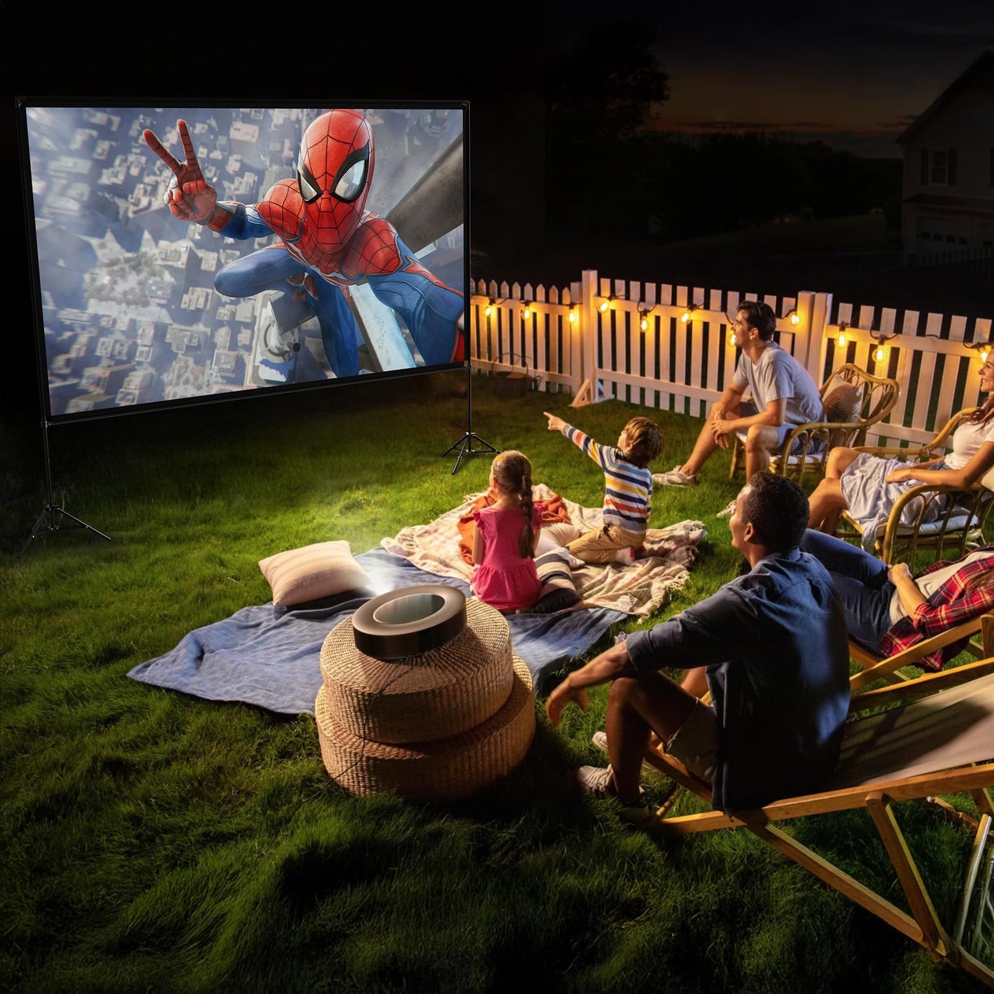 VISULAPEX Pantalla de proyección portátil de 120 Pulgadas con Soporte, 16:9 4K HD, para Interiores y Exteriores, Plegable, Antiarrugas, con Funda de Transporte para Cine en casa