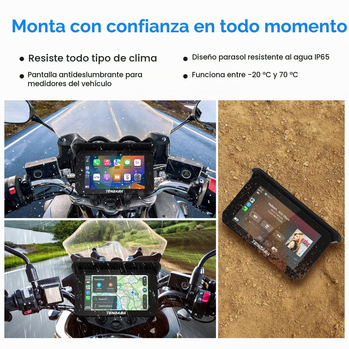 Cámara Tenbaba Negra con CarPlay y Android Auto para Motocicleta