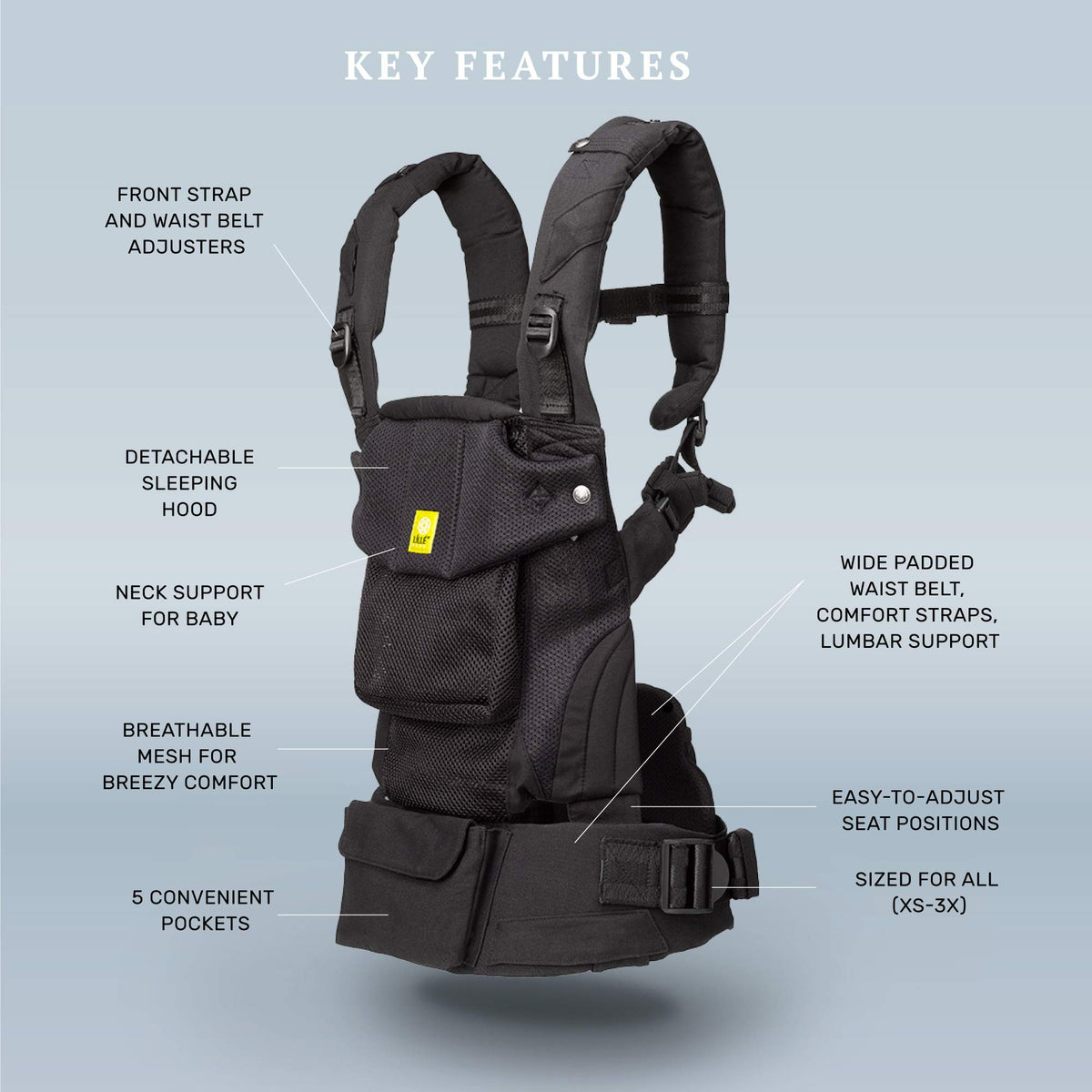 LÍLLÉbaby Serenity Airflow - Transportín ergonómico para bebés y niños con bolsa convertible, malla transpirable, Delfín