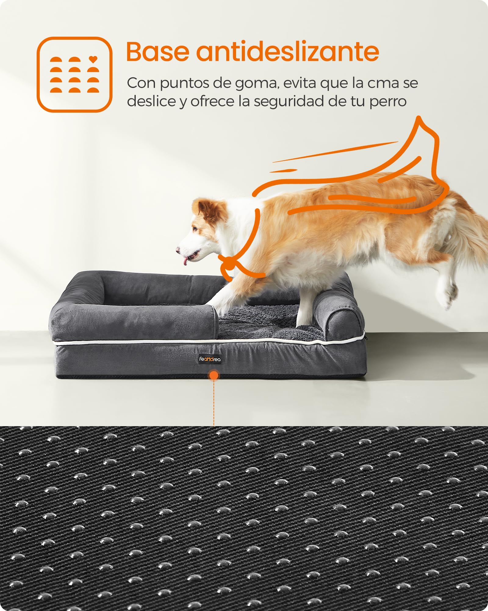 Cama Ortopédica para Perros Feandrea Gris Oscuro con Funda Extraíble Lavable