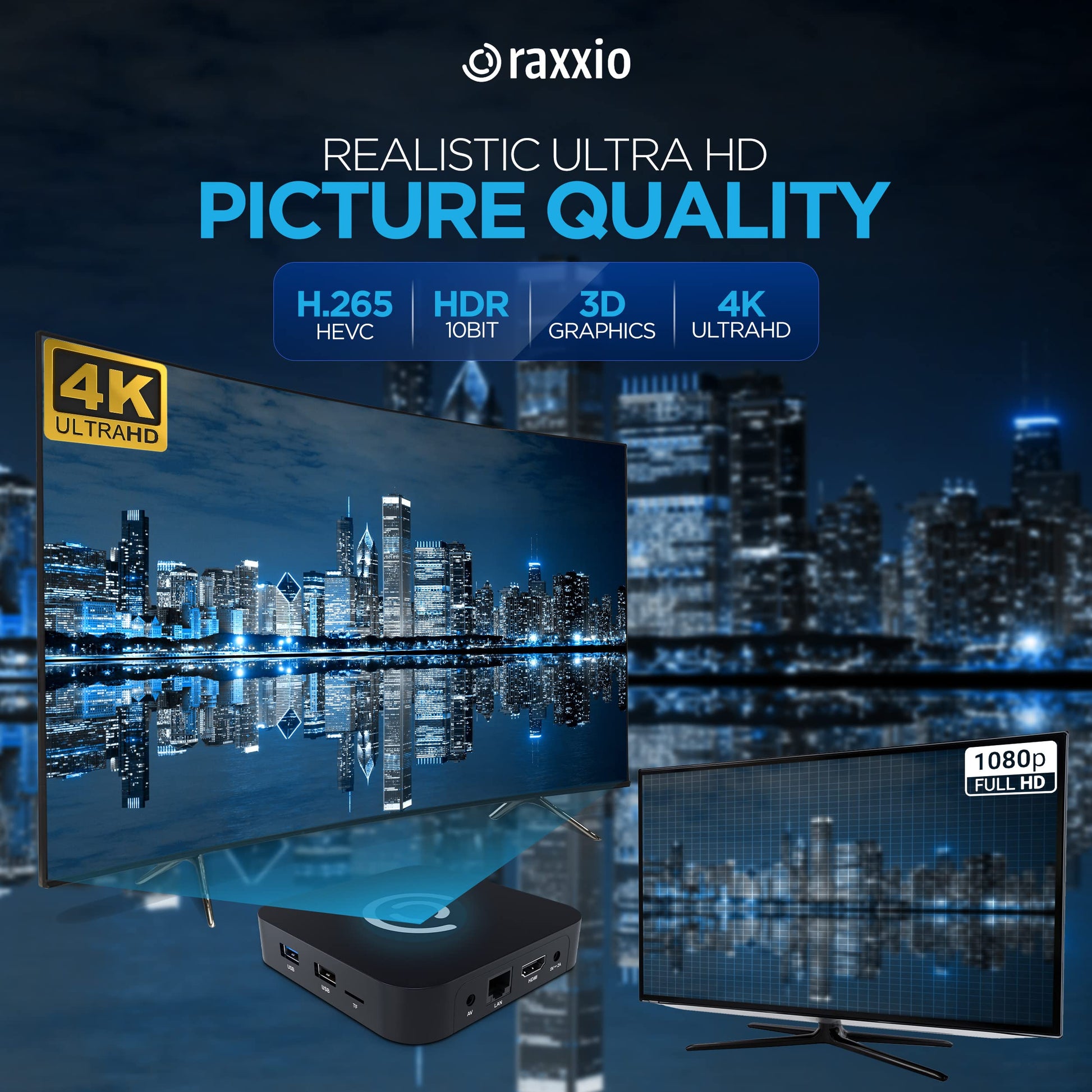 Android TV Box RAXXIO Negro RAX2100 Ultra HD 4K 75fps RAM 4GB ROM 64GB WiFi Dual USB 3.0 Android 9.0