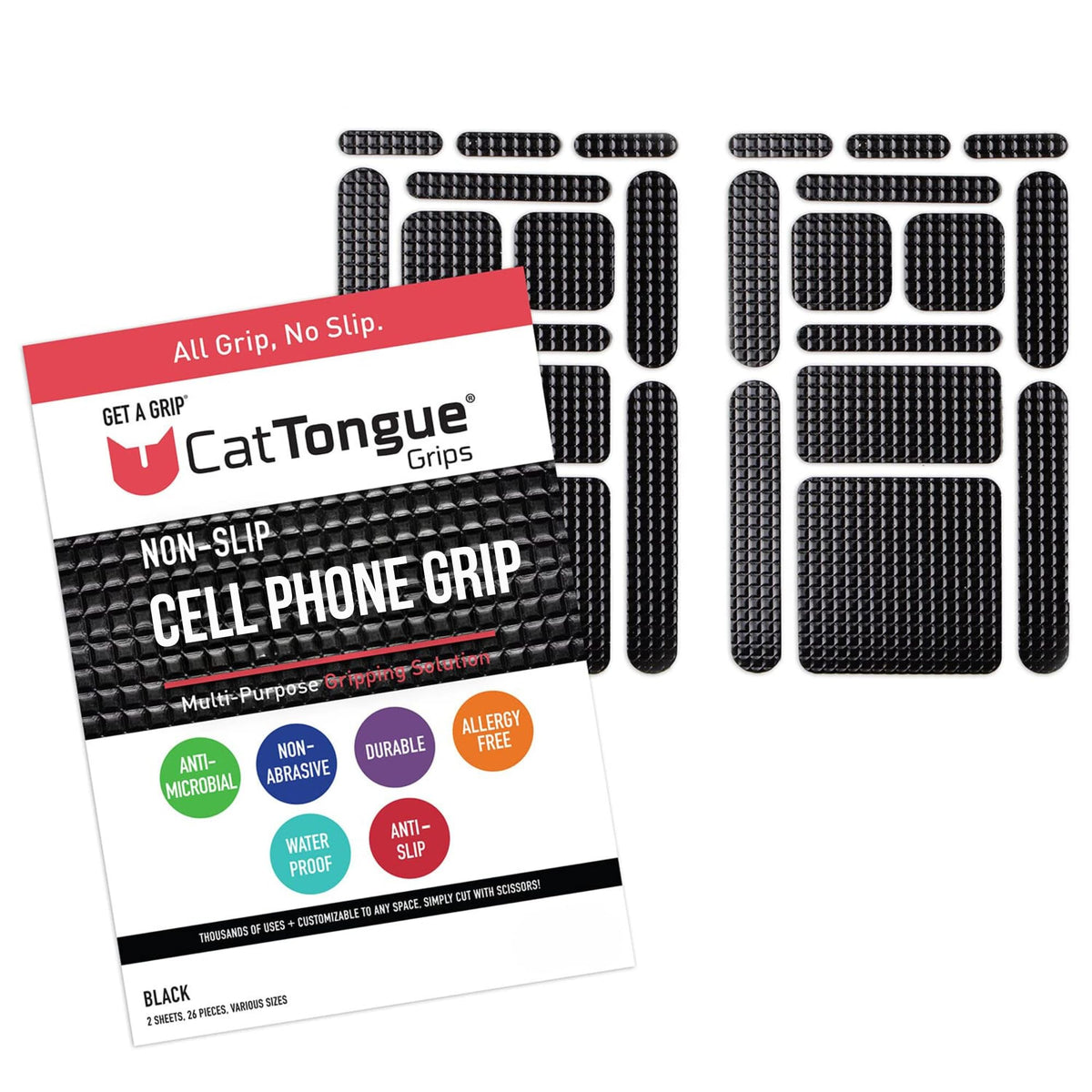Cinta de Agarre CATTONGUE GRIPS Negra Duradera para Teléfono Celular y Dispositivos de Juego