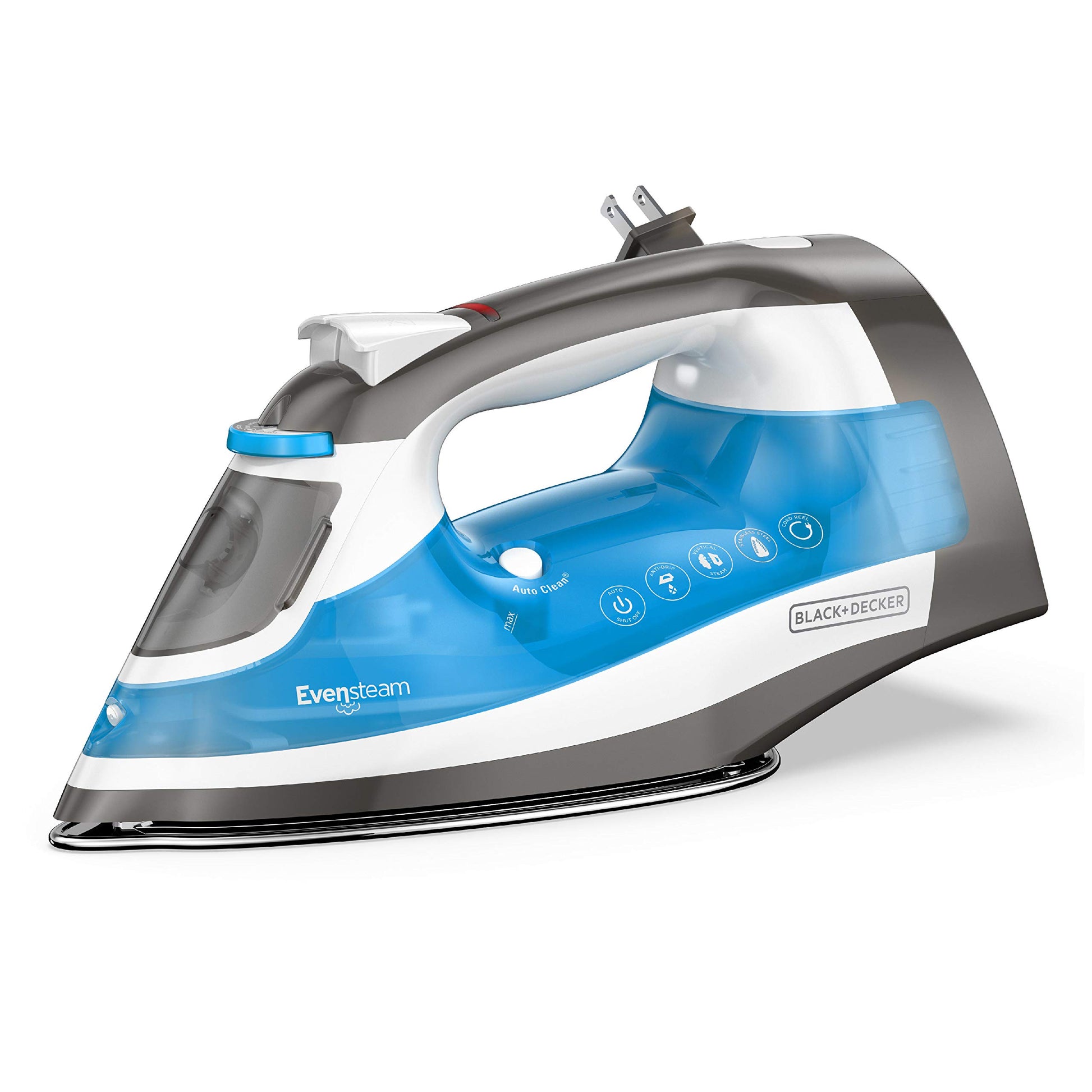ICR19XS - Plancha de vapor con suela antiadherente y carrete de cuerda, color negro y gris