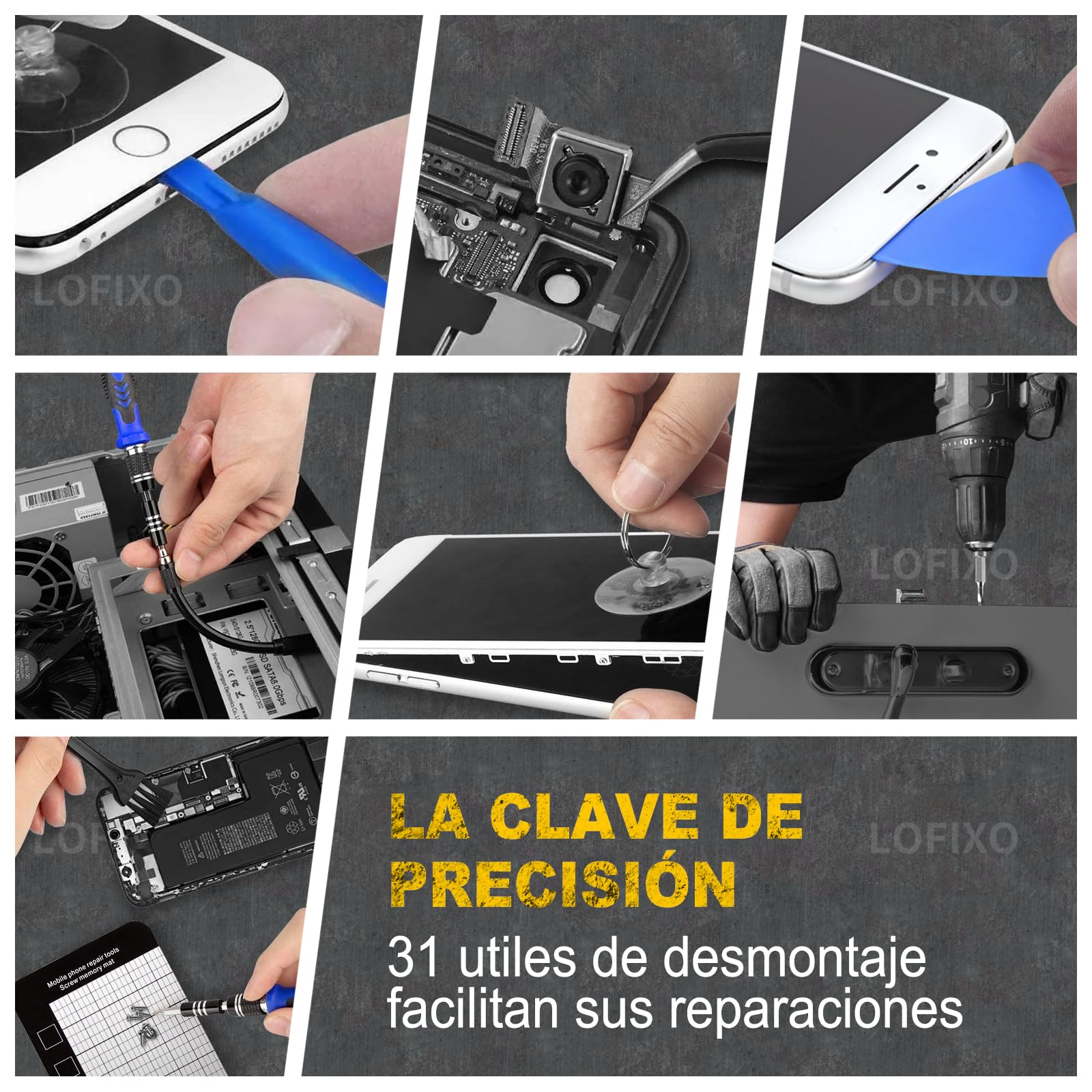 Kit de Herramientas Manuales Lofixo Multifunción 133pc para Macbook Celular PS4 Xbox Joyero Relojero Lentes