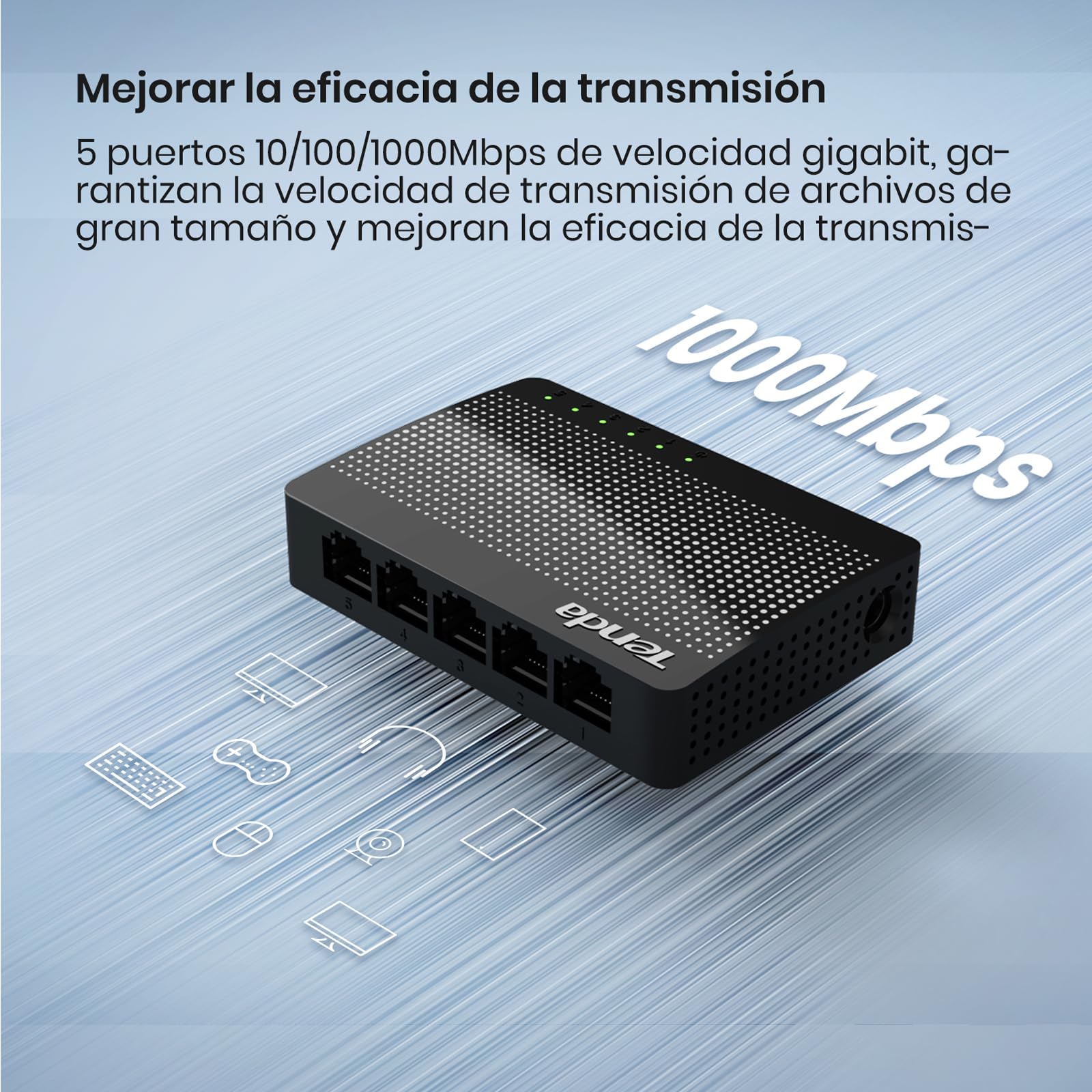 Switch Gigabit Tenda SG105 Negro 5 Puertos para Gaming y Streaming HD