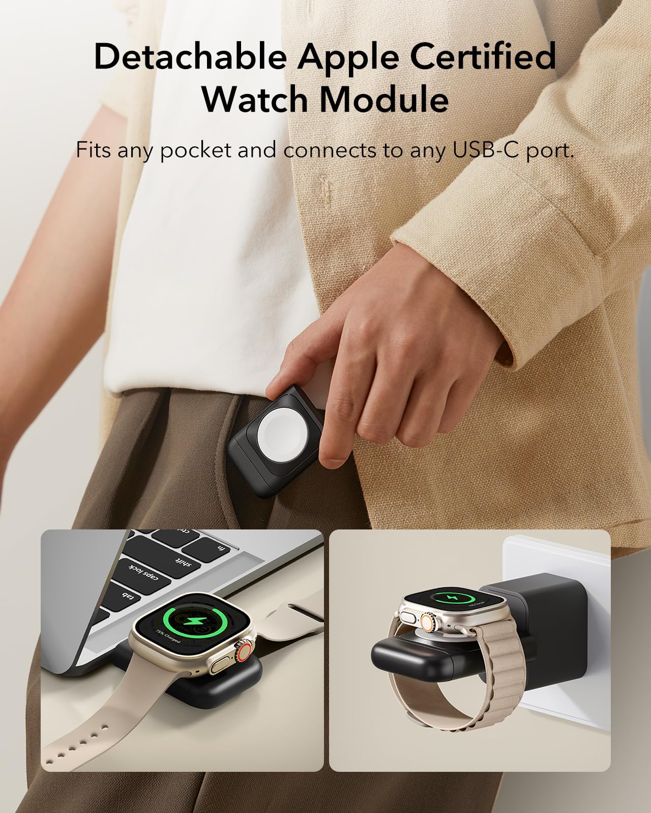 Estación de Carga 3 en 1 ESR para Apple en Blanco con Qi2 MagSafe Cargador 15W para iPhone y Watch