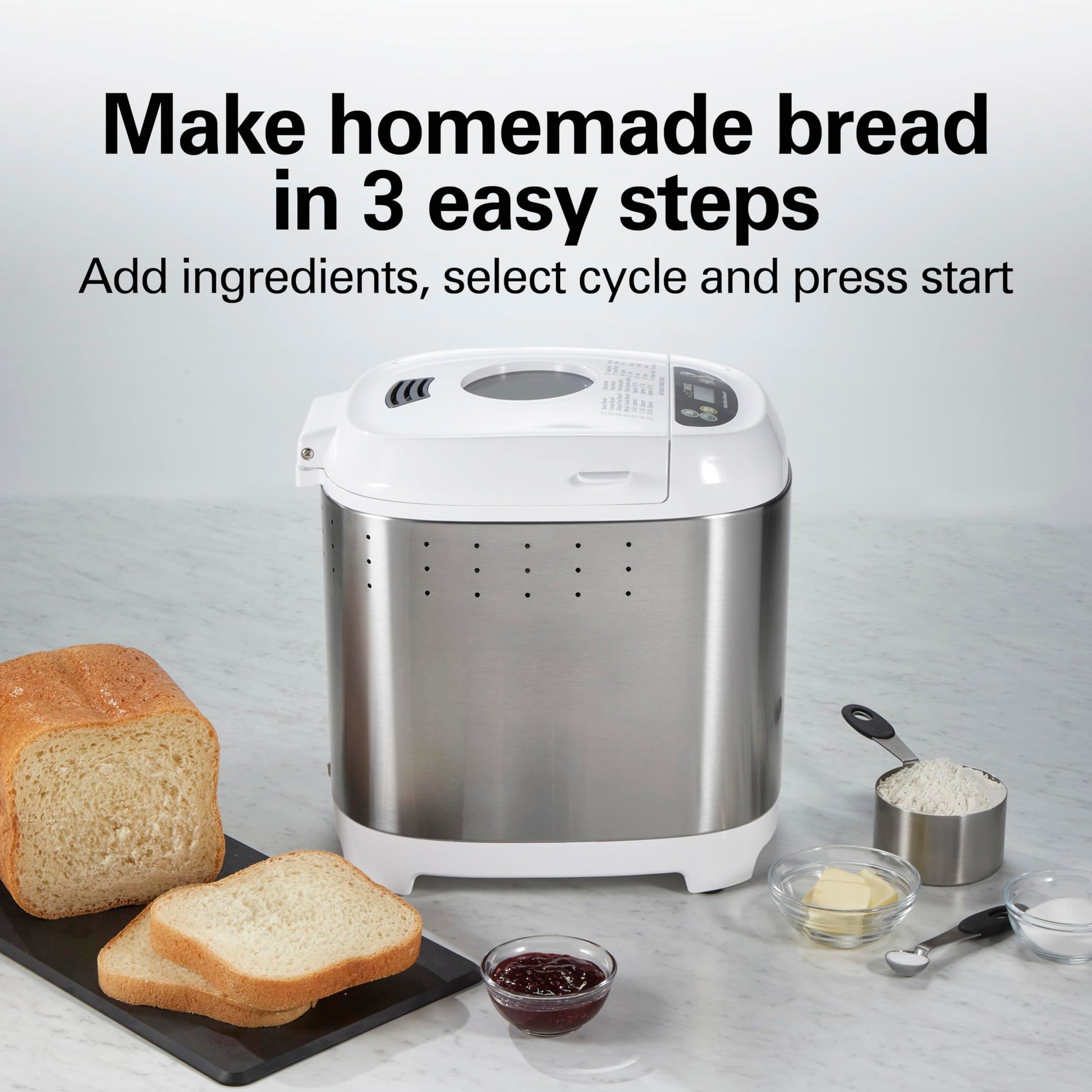 Hamilton Beach - Máquina para hacer pan eléctrica digital artesanal y sin gluten, capacidad de 2 libras, 14 ajustes, blanco y acero inoxidable (29987)